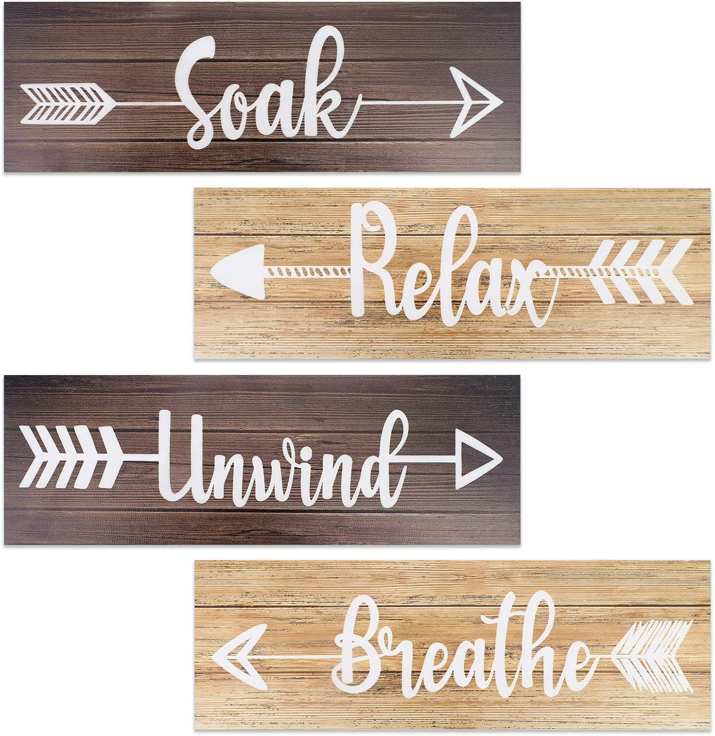 Realand 4 Pieces Bathroom Decor Wall Art, Rustic Farmhouse Bathroom Wall Decor Soak Relax Unwind Breathe Boho Country Vintage Decorative Wooden Signs for Home Spa Laundry Room image number 3