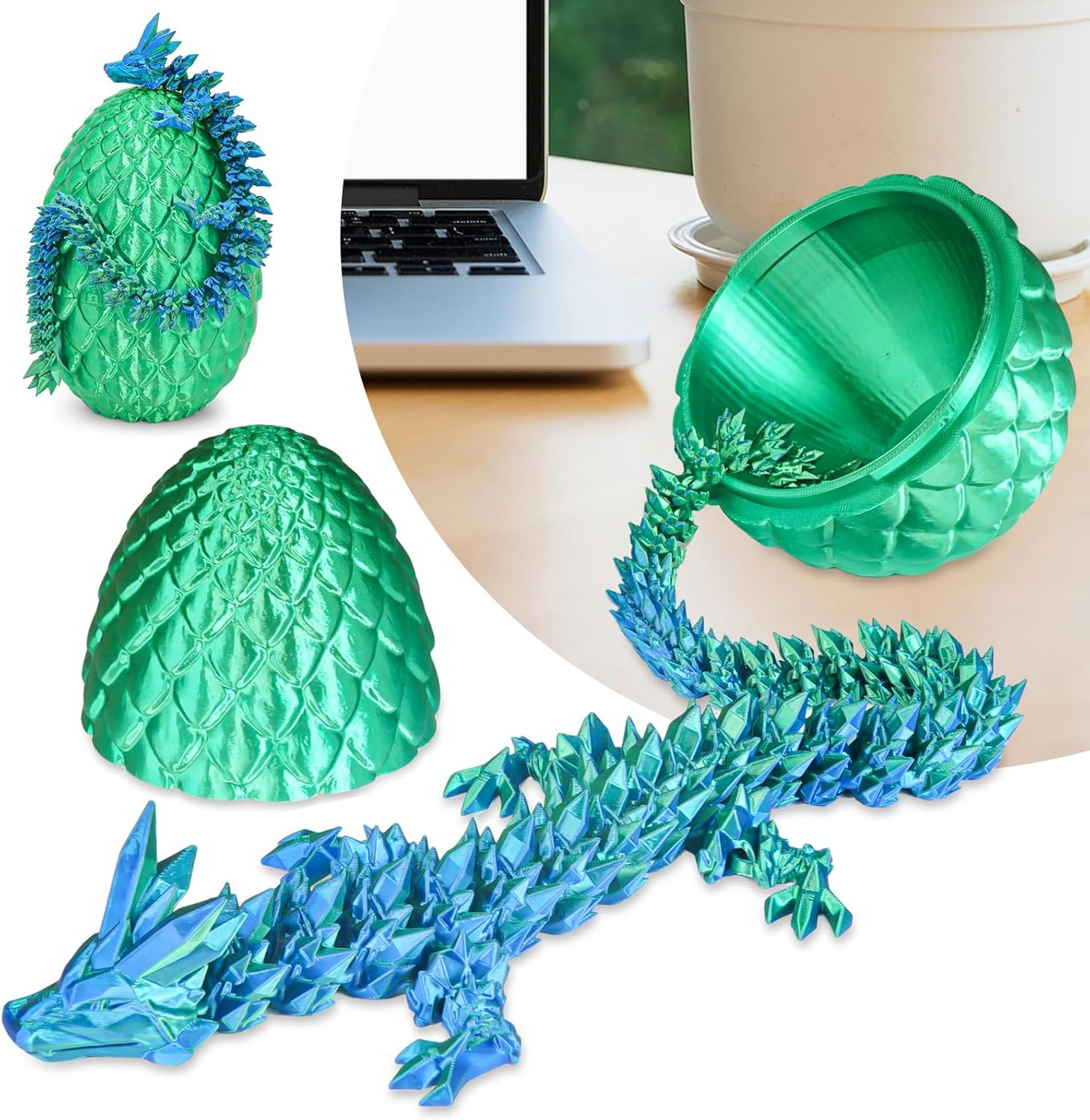 3D Printed Dragon Egg,Movable Articulated Crystal Dragon in Egg,Fidget Toy,Desk Figure Decor,Home Office Decor,3D Printed Gift Toy for Adults and Kids (Orange Red)