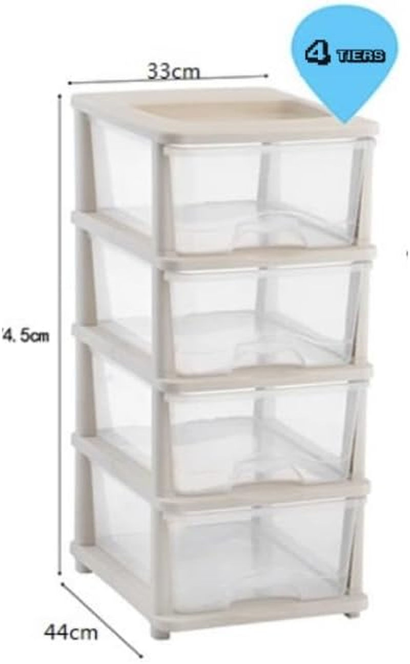 4 Tier Large Plastic Drawer Storage Organiser Level Office Box Cabinet with (Clear Color) image number 1