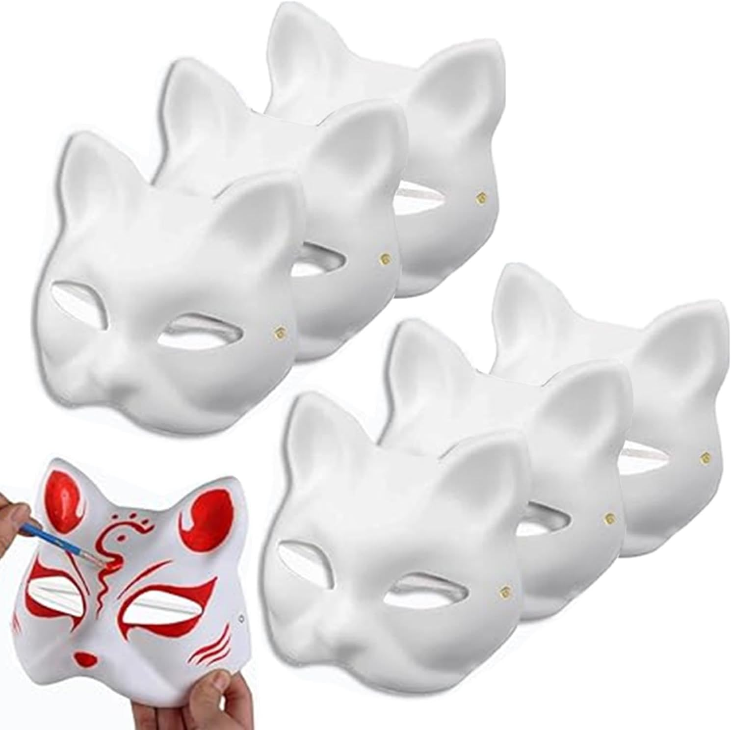 Lyfengdeam Cat Mask Therian White Paper Blank Hand Painted Animal Cosplay Mask, Customizable White Cat Mask, DIY Blank Face Mask for Masquerade, Halloween Party, Animal Cosplay