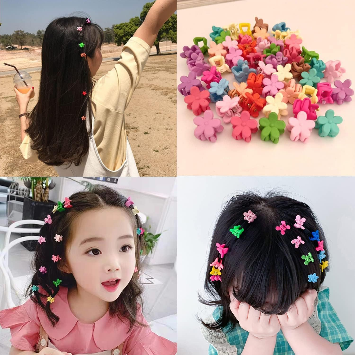 100 Pcs Mini Colorful Hair Claw Clips,Colorful Plastic Mini Hair Claw Clips Flower Hair Bangs Pin Girl Hair Accessories Clips(Random Color) image number 3