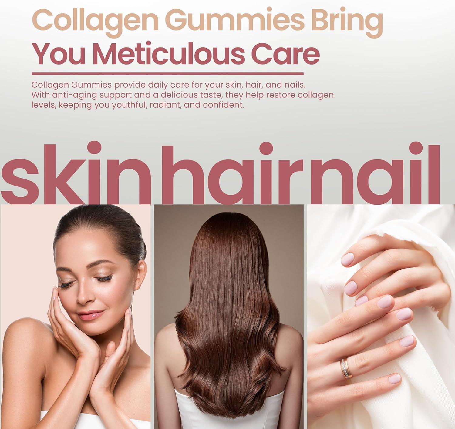 Collagen Gummies with Zinc, Biotin, Vitamin C & E &ndash; Type 1 Hydrolysed Collagen for Hair Glowing Skin Nails & Joint Support &ndash; High Absorption, Gluten-Free, Natural Strawberry Flavour &ndash; 60 Gummies (1) image number 1