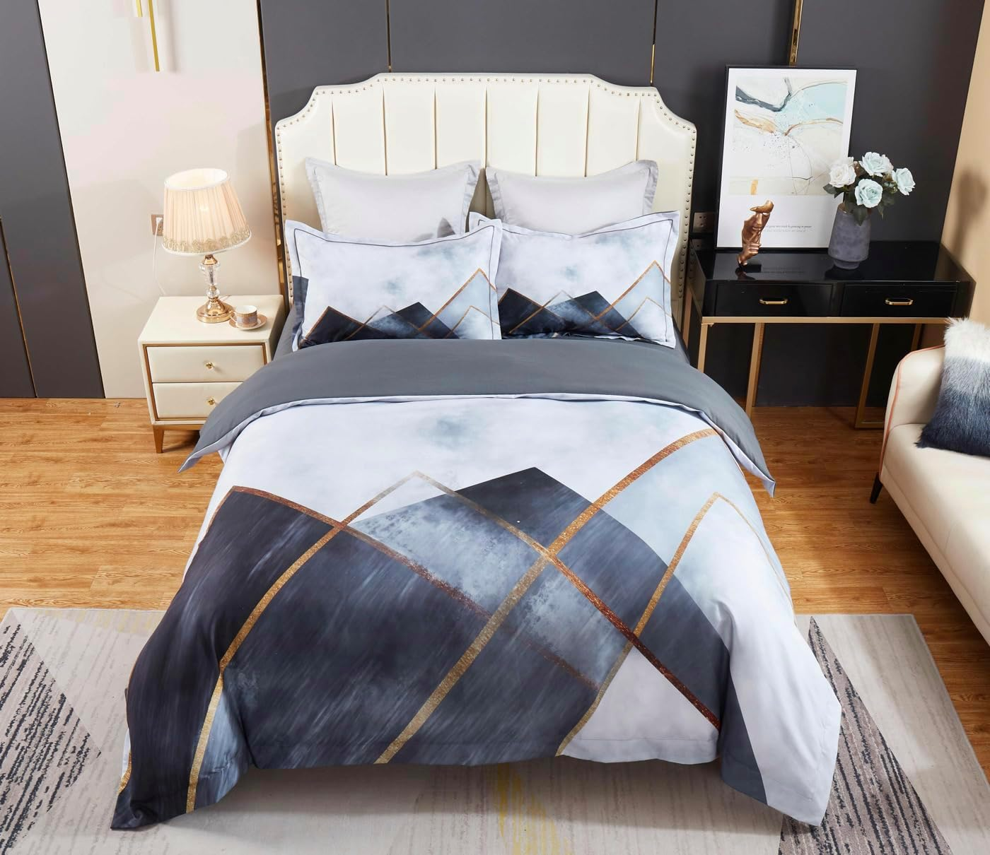 Modern Quilt/Doona/Duvet Cover Set (Queen/King/Super King Size Bed) (Grey-Shades, Queen) image number 4