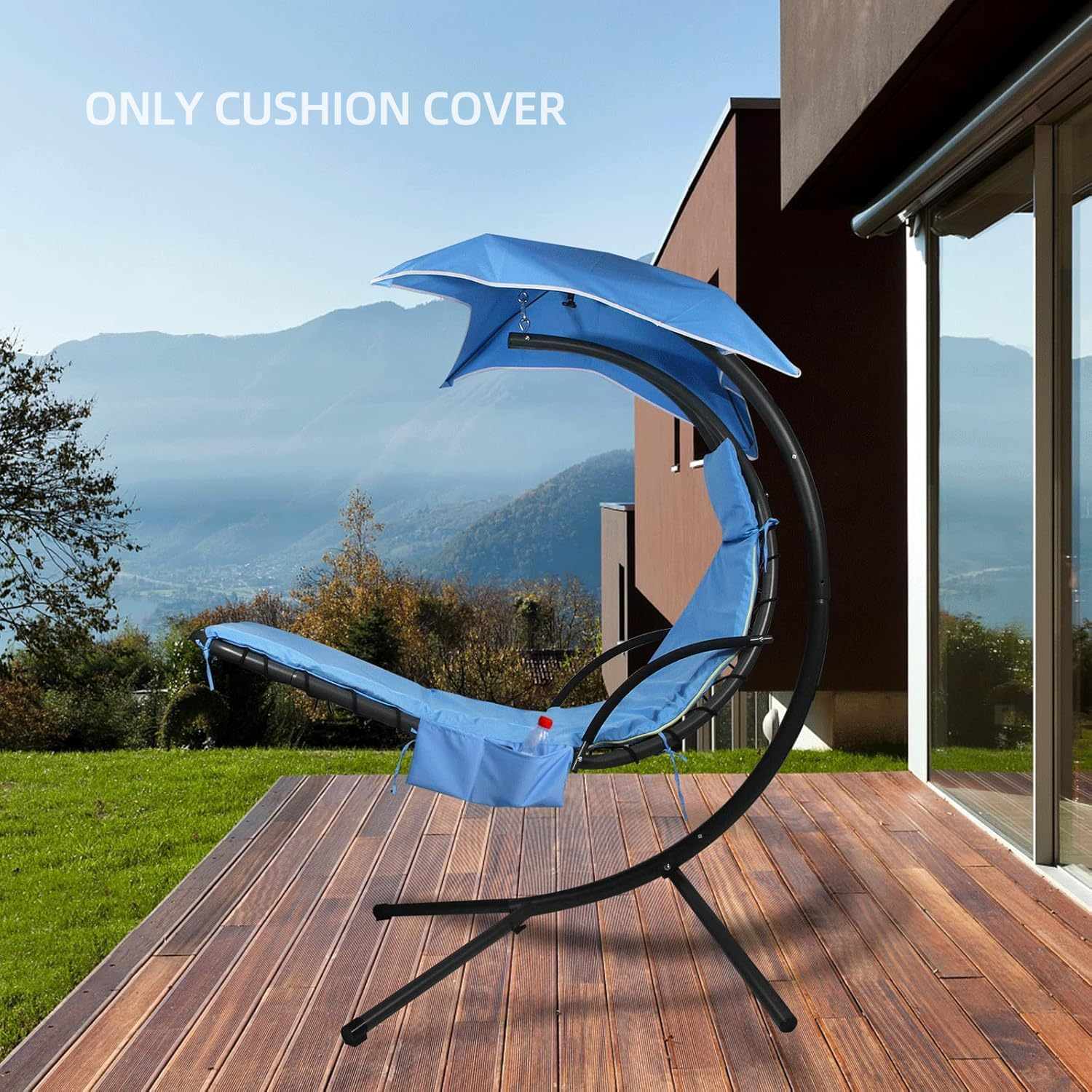Outdoor Hanging Lounge Chair Replacement Cushion Cover and Umbrella Fabric, Made for Patio Curved Chaise Hammock Floating Swing Chair Pads, Waterproof Soft Fabric (Cushion Not Included), Blue image number 1