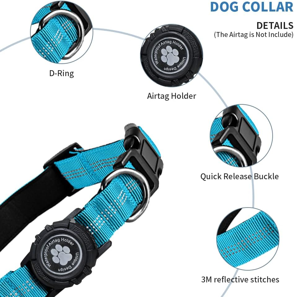 Reflective Air Tag Dog Collar with Waterproof Apple Airtag Holder for Small Medium Large Dog Locking Buckle Havey-Duty Nylon Dog Collars Blue XS image number 5