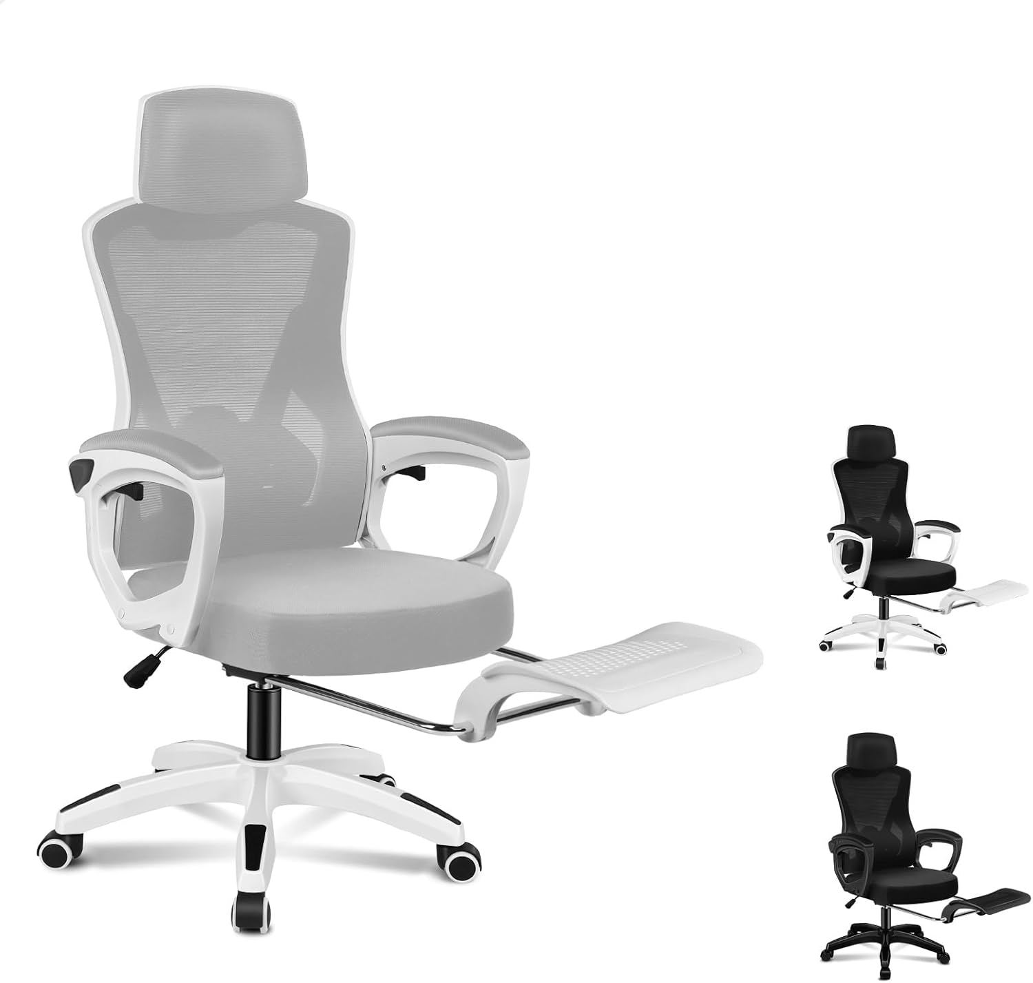 ALFORDSON Ergonomic Mesh Office Chair with Headrest and Footrest, Executive Computer Office Chair with SGS Listed Gas-Lift, Desk Task Gaming Study Student Chair for Max 180Kg, Nova White Grey