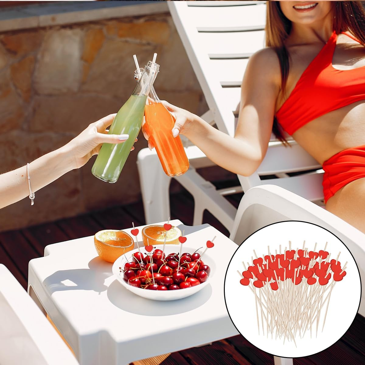 Fruit Sticks, 100 PCS Red Heart Cocktail Picks for Party Birthday Wedding Supplies (12Cm) image number 4