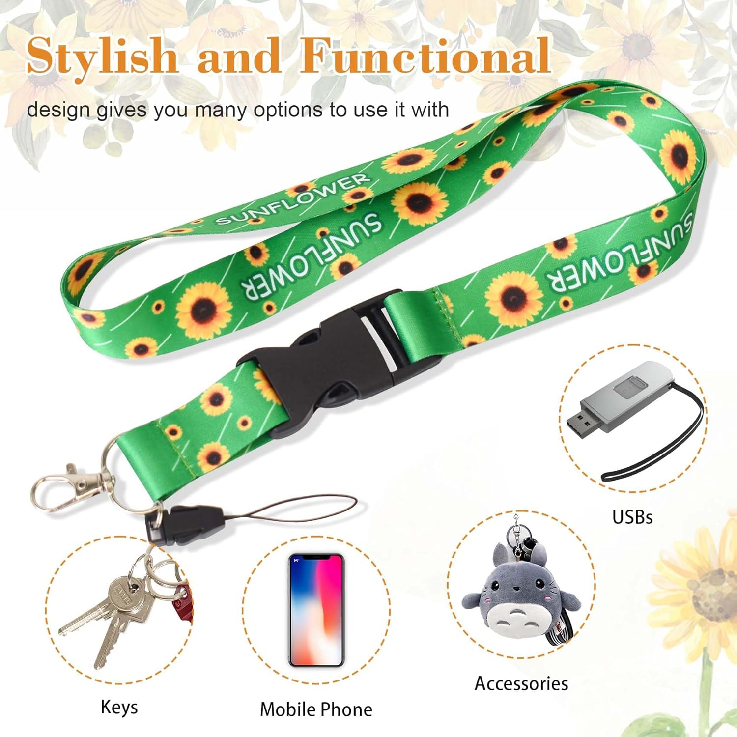 Sunflower ID Card Holder with Detachable Lanyard - ABS Plastic Badge Holder for Work, Events, Healthcare Workers, Teachers - Stylish Office Accessories image number 4