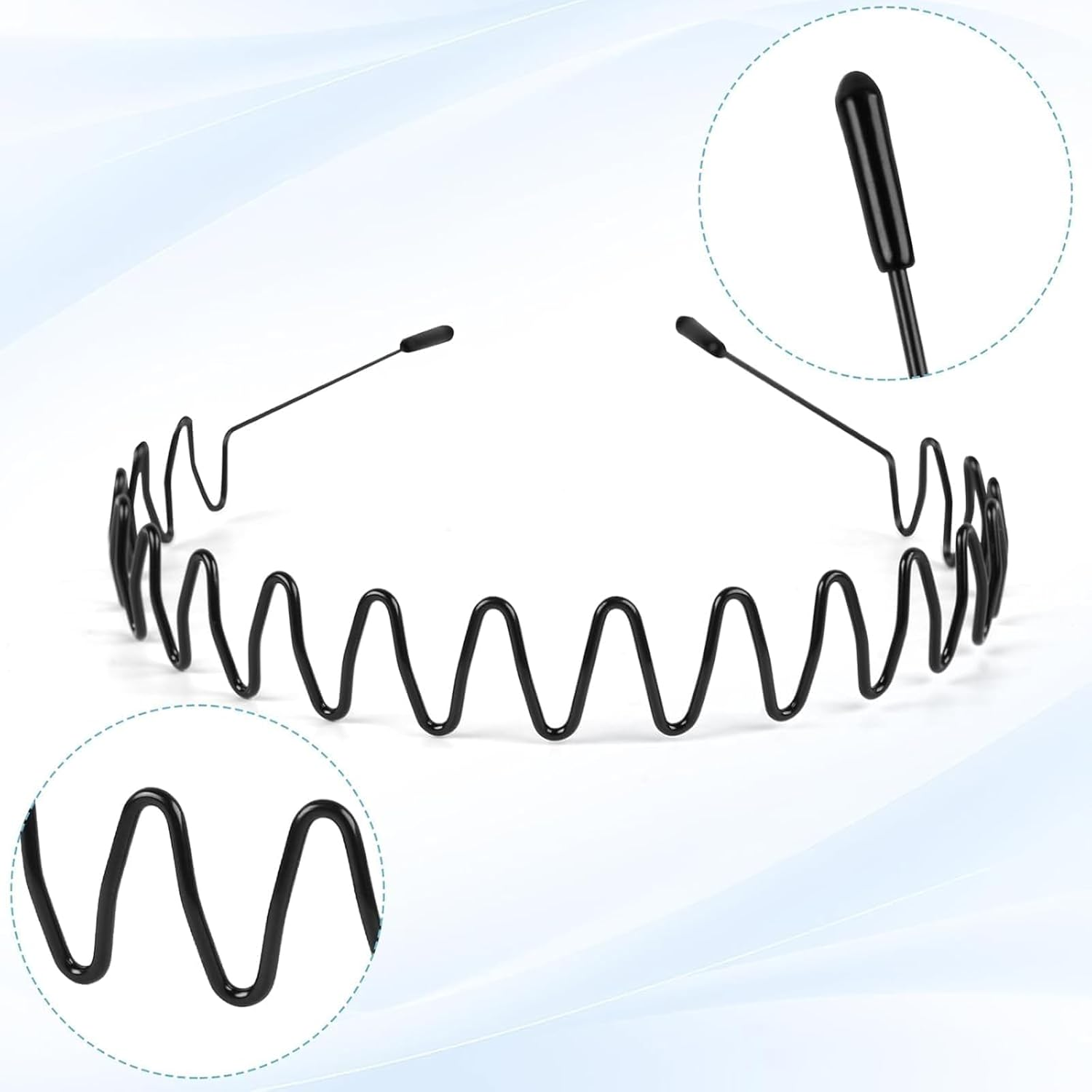 Pack of 4 Metal Headbands, 2 Pieces Full Circle Stretch Headband Unisex, Black Wave Metal Headband, Comb Flexible Plastic for Outdoor Sports Yoga image number 1