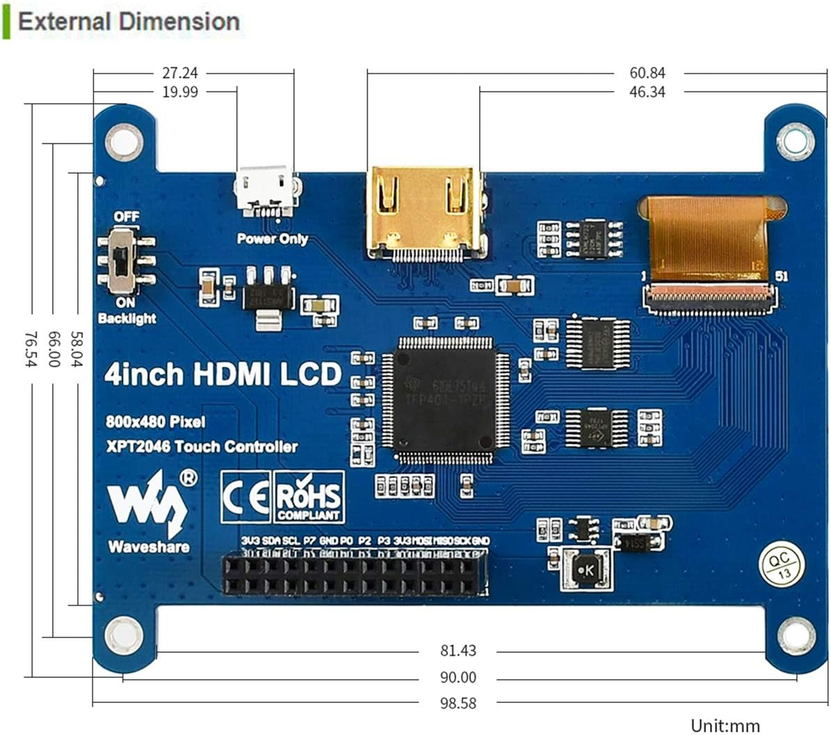 4 Inch HDMI LCD IPS Display 800X480 Resolution Resistive Touch Screen HDMI Interface for Raspberry Pi 4B/3B+/3B/2B/B+/A+/Zero W,Support Raspbian/Ubuntu/Kali/Retropie image number 6