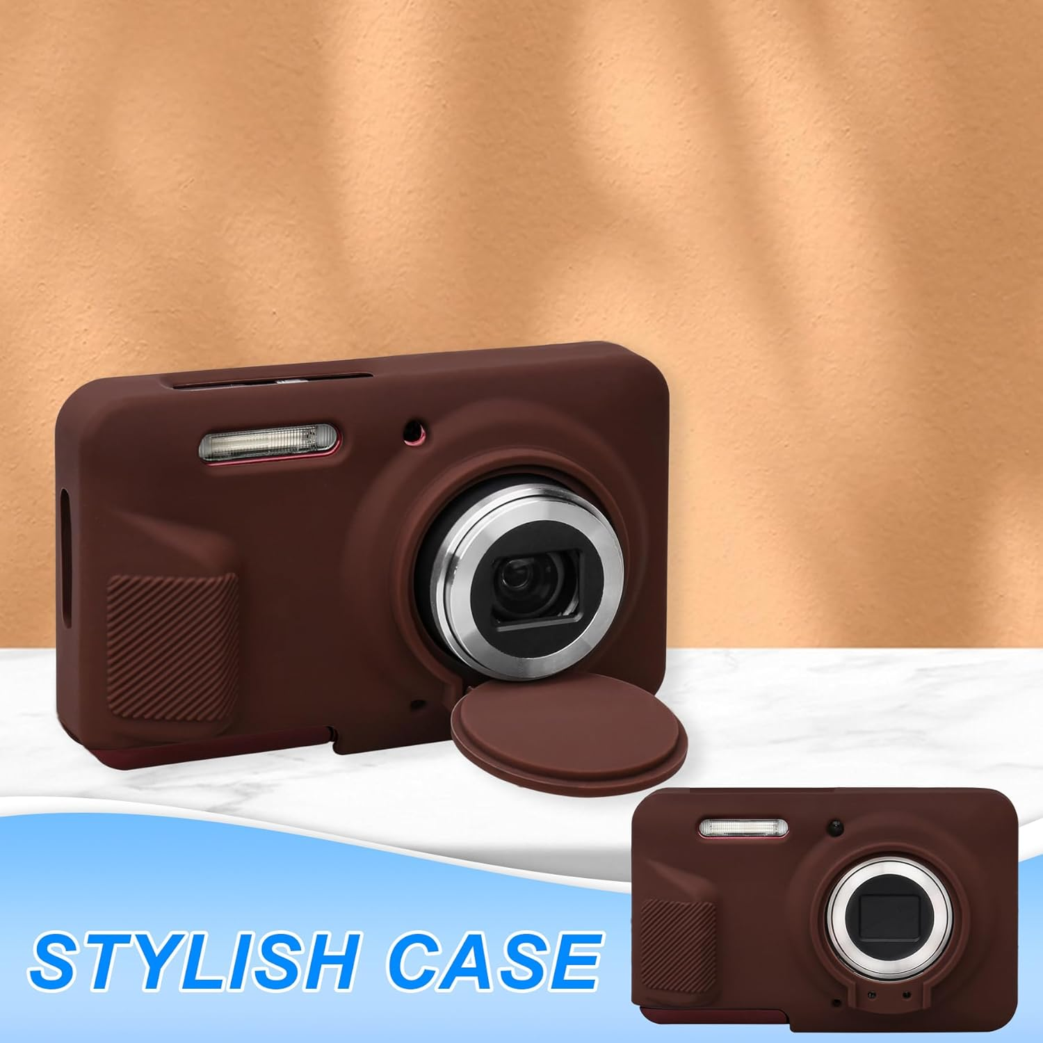 RAIALL Case for Kodak PIXPRO FZ55 Digital Camera, Soft Silicone Protective Case for Kodak PIXPRO FZ55 Vlogging Camera, Lightweight FZ55 Camera Case Cover Grip Body Skin, Brown - Black image number 7