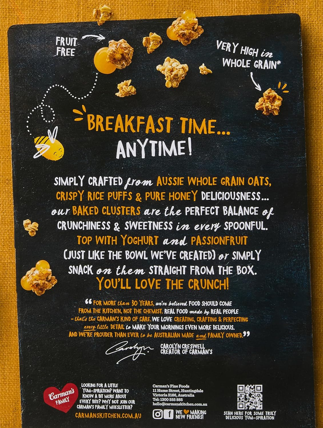 Carman'S Clusters Aussie Oat Honey Crunch 450 G