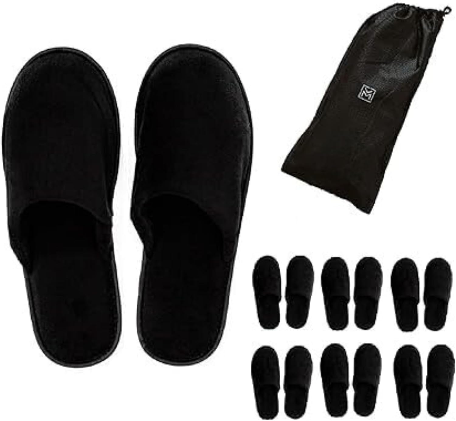MODLUX Spa Slippers Travel Bags White Fluffy Closed Toe Spa Slippers by Two Sizes to Fit Most Men and Women, Comfortable and Non-Slip - Perfect for Home, Hotel or Commercial Use 6 Pack Large Black