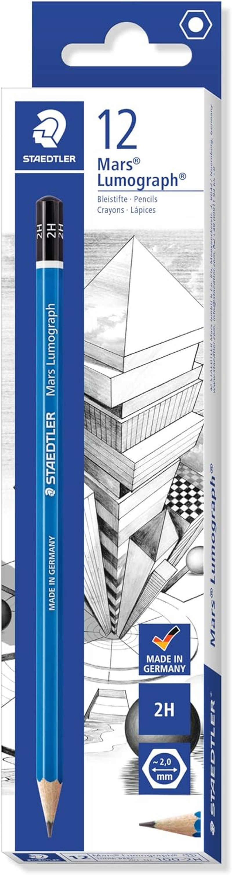 Staedtler Artist Pencils Mars Lumograph, 5B Artist Quality Sketching and Drawing, Box of 12 (100-5H), Grey - 12 Count (Pack Of 1), 100-2H