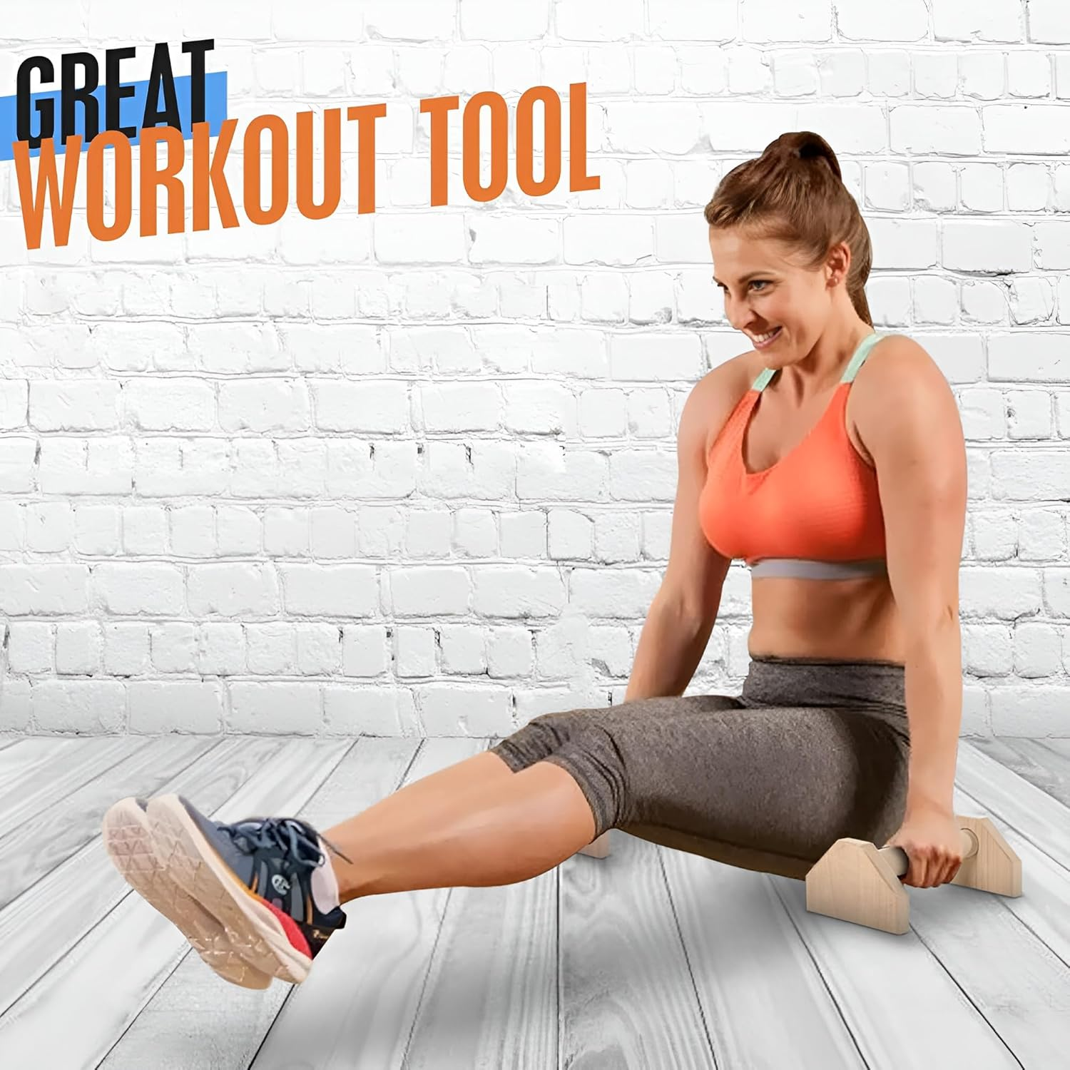 2Pcs Wood Push up Bars,Fitness Equipment,Wooden Handstand Trainer,Pushup Handle with Non-Slip Base,Small Fitness Machines,For Men and Women Fitness Training image number 2