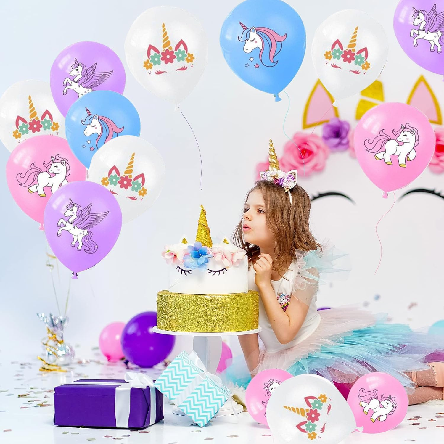 40Pcs/Pack Unicorn Latex Balloons Unicorn Birthday Party Decorations Purple Pink Blue Balloons Supplies for Girls Birthday Party Unicorn Theme Decor (Unicorn) image number 1
