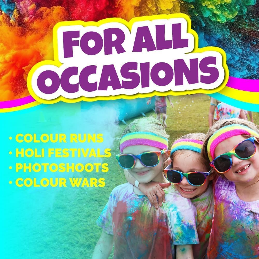 Holi Colour Powder 7Kg Bottle Pack - 14 X 500G Powder Bottles for Fun Runs, Colour Wars, Holi Festivals & Parties. Made from Natural Ingredients - Non-Toxic & Gluten-Free.
