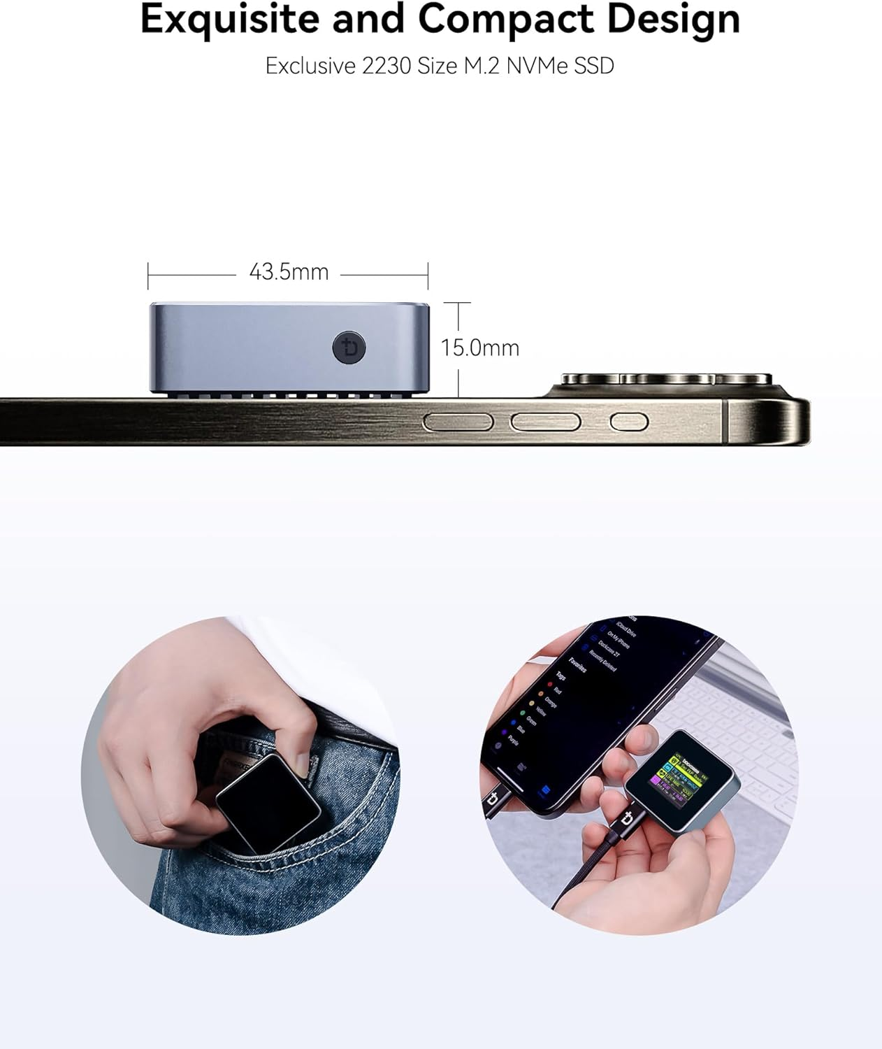 DOCKCASE Pocket M.2 Nvme SSD Enclosure,Support 3S PLP Prevents Write Data Loss,Usb 3.2 Gen 2 Type-C (10 Gbps), Fits Nvme Pcie, Exclusive to Size 2230,Support M-Key B+M Key UASP&hellip; (Grey) image number 2