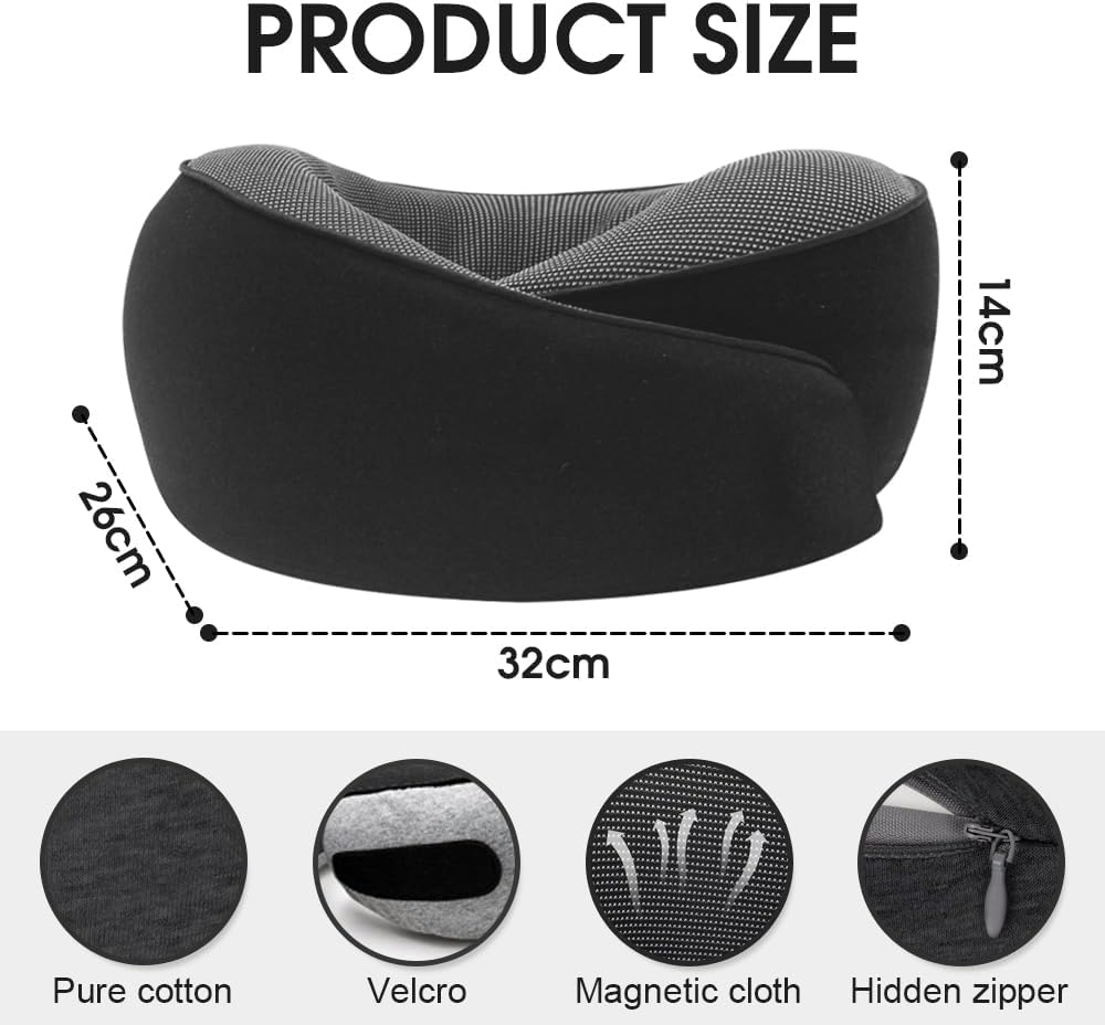 Neck Travel Pillow for Airplanes, Memory Foam 360 Degree Support Pillow with Removable Cover, Compact and Ergonomic Neck Pillow for Travel Home Cars Office, Lightweight & Portable (Black) image number 5