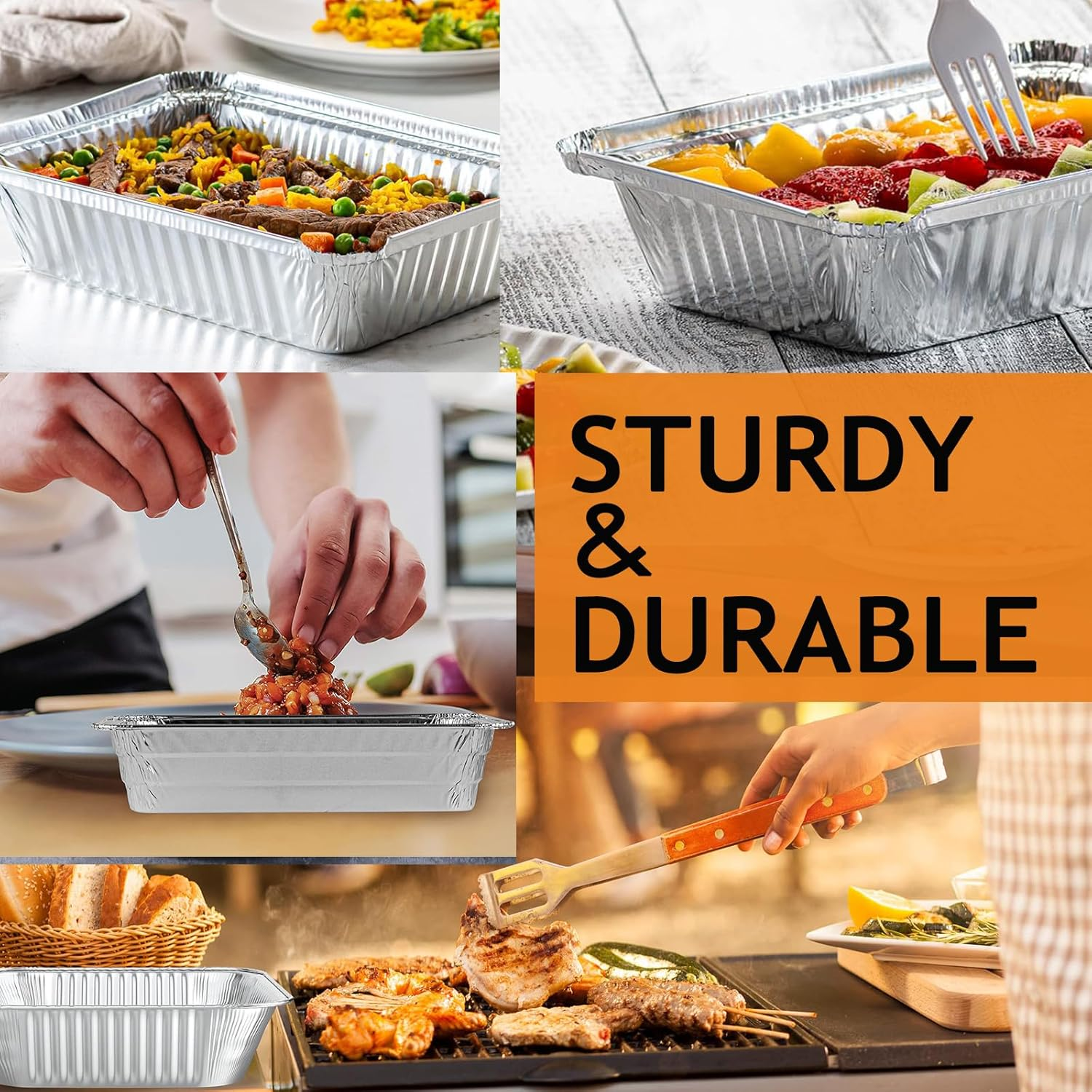 55 Pcs Aluminum Pans, 800Ml Thickened Aluminium Foil Food Container with Lids - 55 Pans and 55 Cardboard Covers, for Baking, Meal Prep and Freezer, Takeout - 55Pcs 800Ml image number 5