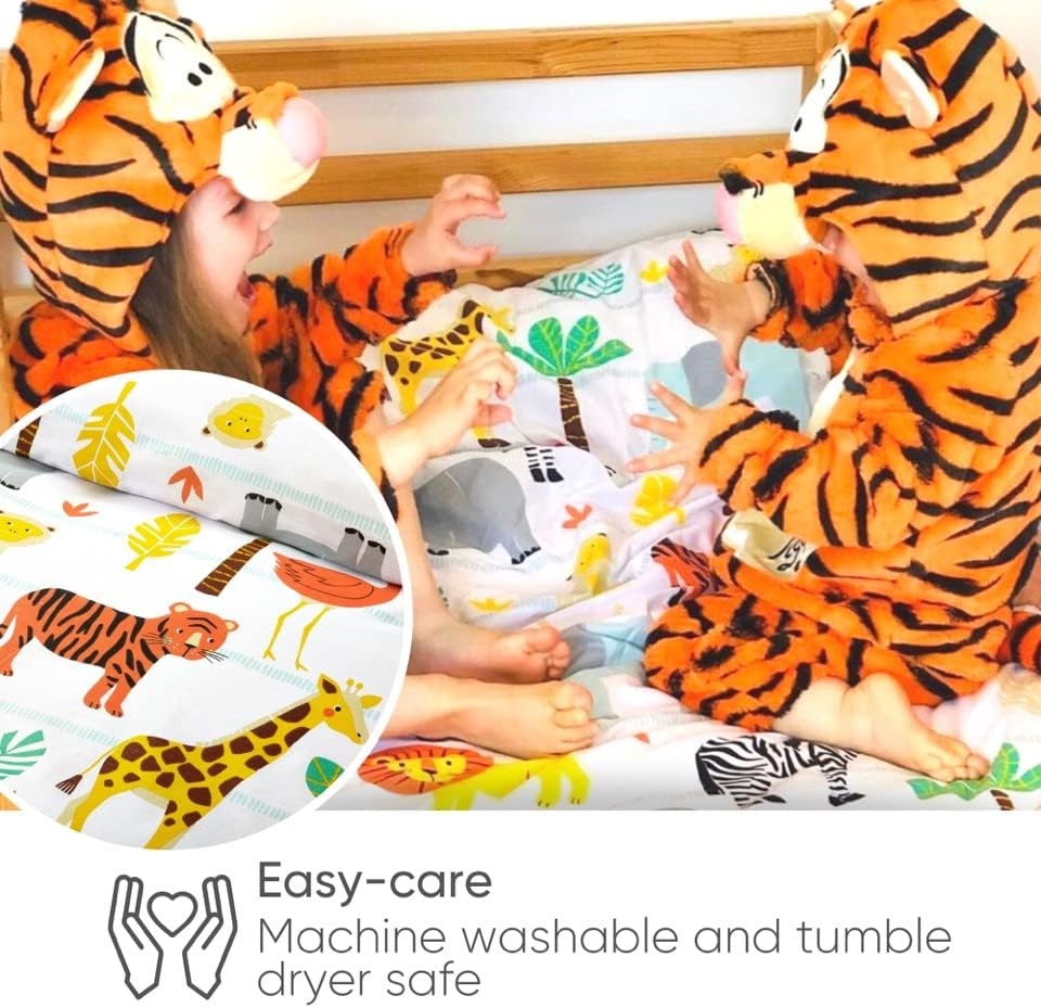 Bloomsbury Mill &ndash; Kids Single Bed Duvet Cover and Pillows Set &ndash; Kids Single Bedding for Boys and Girls &ndash; Safari and Jungle Animals Reversible Kids Duvet Cover and Pillow Case Set &ndash; 135 X 200 Cm image number 5