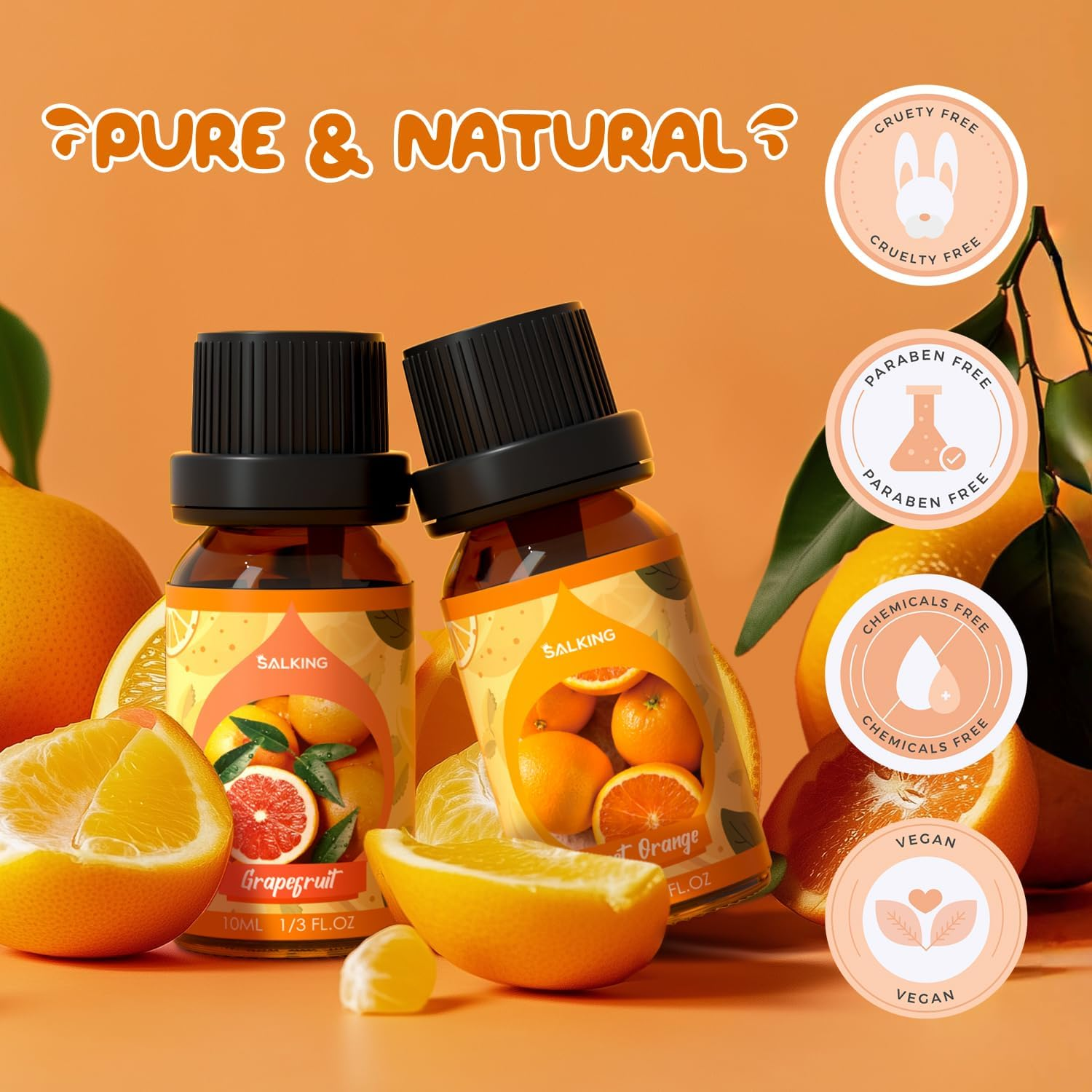 SALKING Citrus Burst Essential Oils Set, Premium Pure and Natural Essential Oils, Fragrance Oil Scented Oils Set for Oil Diffusers 6 X 10 ML - Sweet Orange, Bergamot, Lemon, Grapefruit, Lime, Yuzu