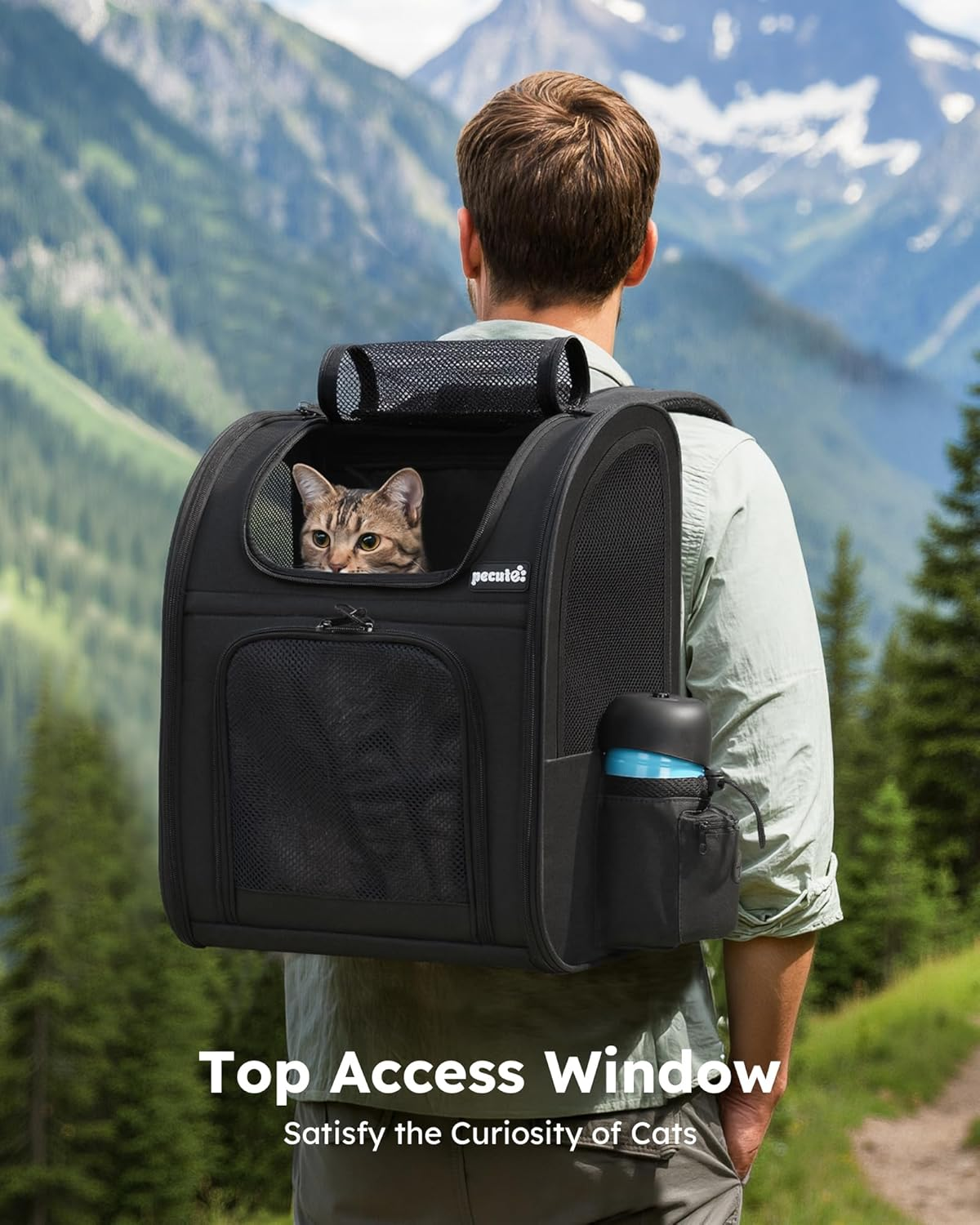 Pecute Cat Backpack with Breathable Mesh, Dog Backpack Carrier with Multi-Pockets, Cat Carrier Backpack Comfortable, Cat Backpack Carrier for Travel Hiking and Camping Black image number 1
