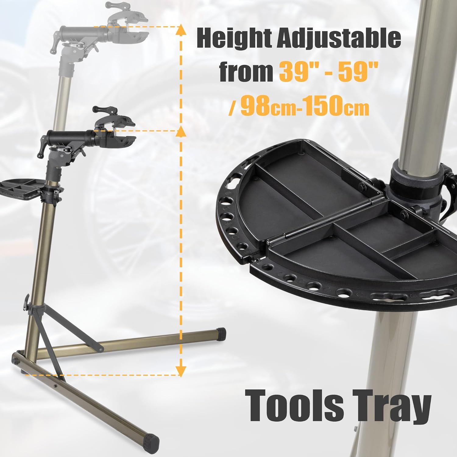Cyclingdeal Bike Repair Stand - Home Portable Bicycle Mechanics Workstand (Max 55Lbs/25Kg) - for Mountain MTB Road Bikes Maintenance Stand with Improved Designs - Adjustable & Foldable image number 6
