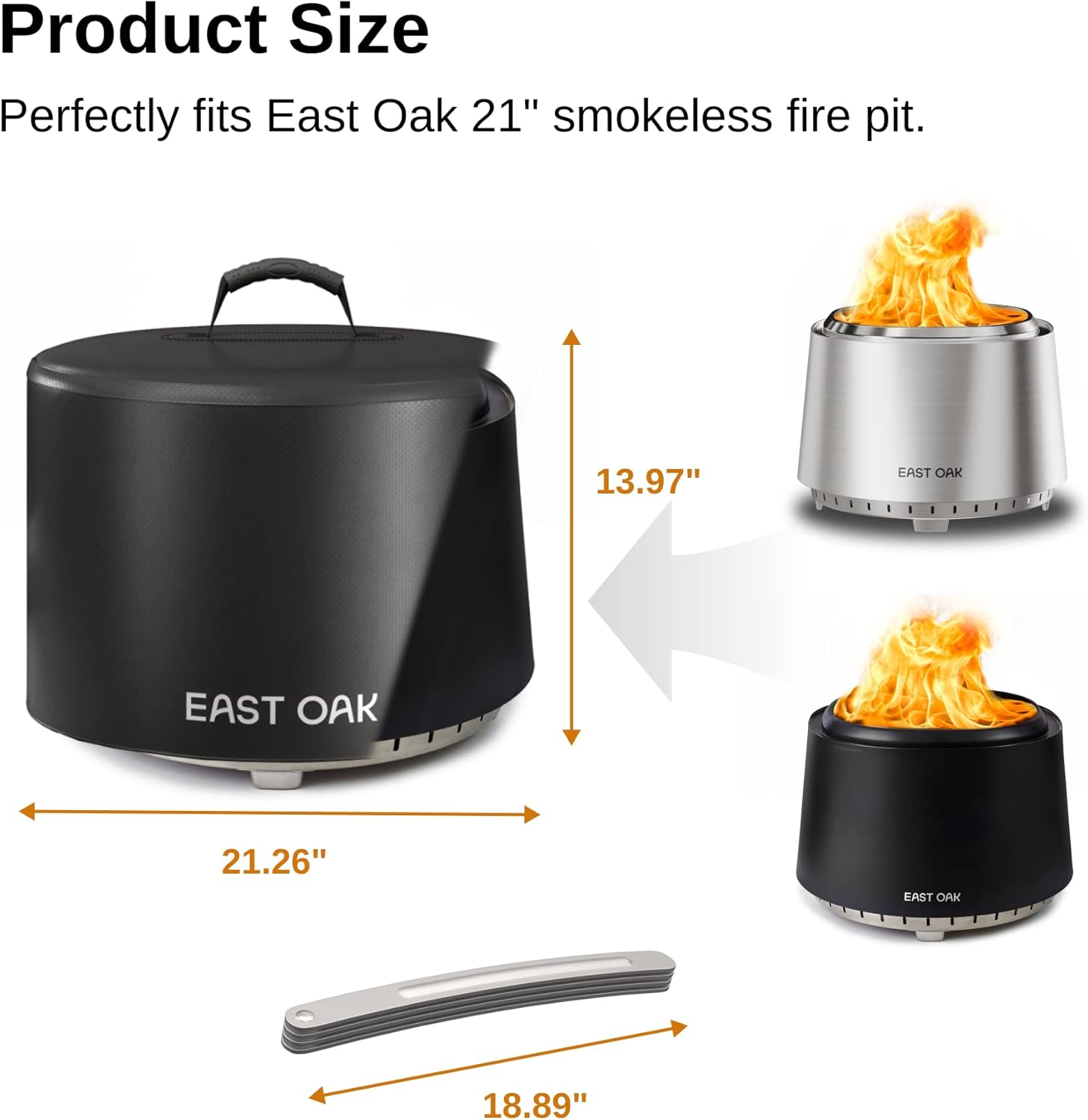 EAST OAK 21'' Fire Pit Cover for Outdoor Smokeless Firepit, 500D Heavy Duty Fabric Bonfire Pit Accessories for Camping, Waterproof, Dustproof, and All-Weather Resistant, 21.26"Dia X 13.97"H, Black image number 5