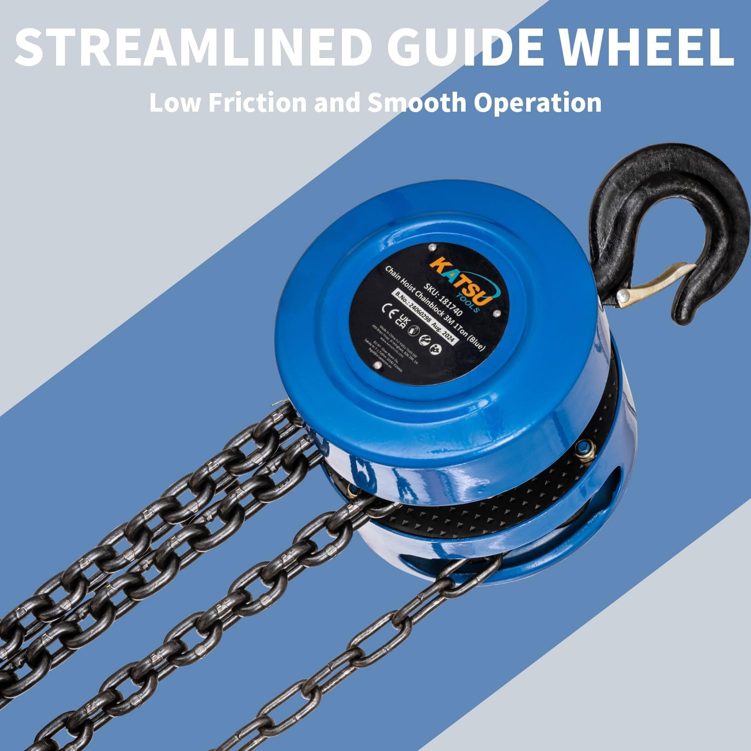 KATSU Tools Chain Hoist 1000 Kg 3 M Lifting Height, Robust Hook with Safety Bar, Chain Block, Garage Car Engine Heavy Duty Lifting Tool 181740 image number 5