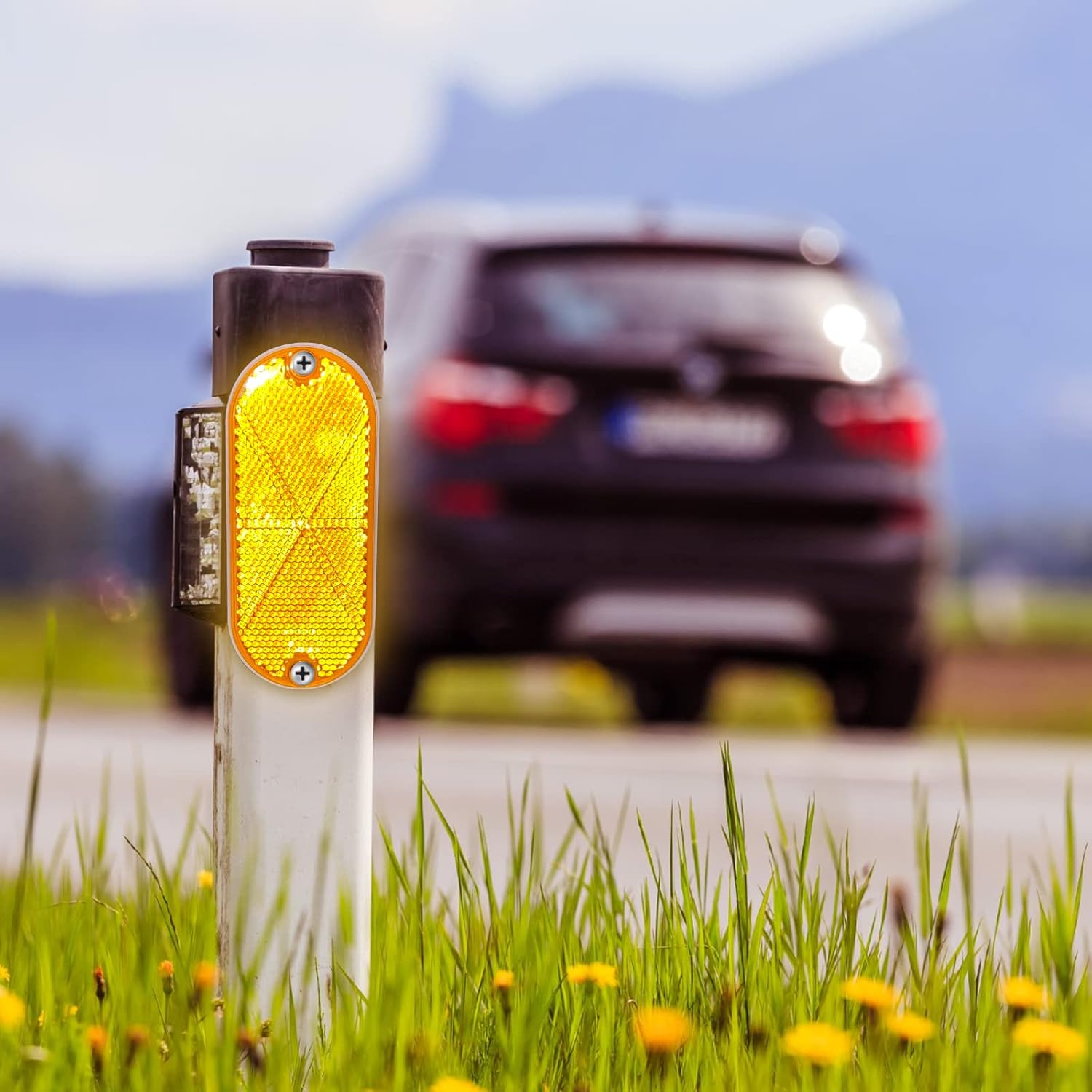 Tallew 10 Pack Front Reflector Oval Reflector for Driveway Fence Gate Posts Trailers Safety Reflectors Automobiles Boats Mailboxes Reflector with Center Mounting Hole (Yellow) image number 5