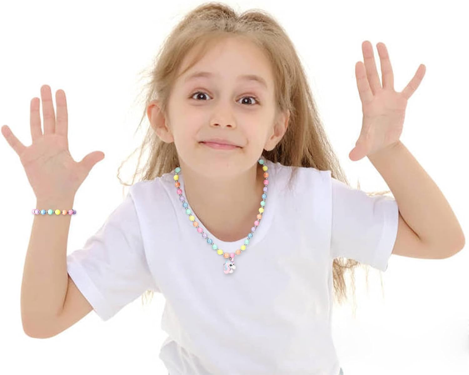 Unicorn Stretch Necklace Little Girl Toddler Necklace Bracelet Set, Little Princess Jewelry Accessories Favors Bags for Girls (2), Plastic Resin image number 5