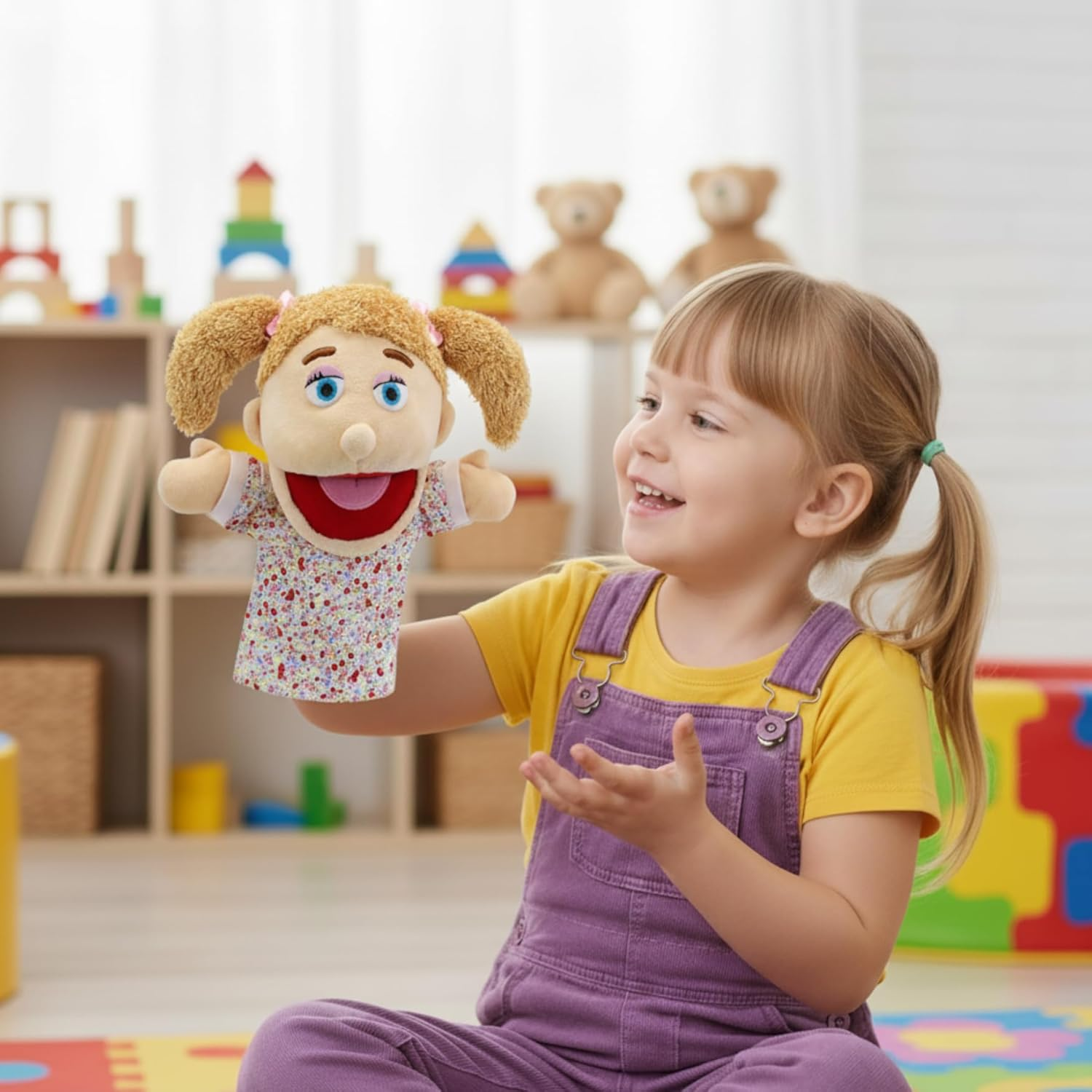 Hand Puppets Family Set of 4 - Mum, Dad, Boy & Girl - Plush Stuffed People Puppets with Moveable Mouths 28-30Cm Soft Role Play Toys for Kids (Dad, Mum, Boy, Girl 4Pk) image number 4