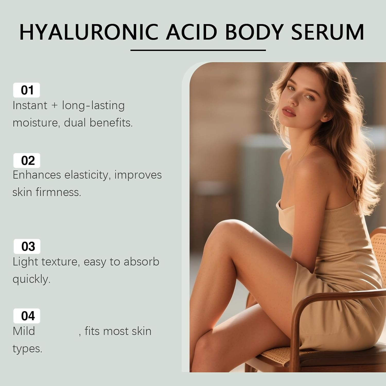 Hyaluronic Acid Body Serum, HA Body Hydrator for Dry Skin, Lightweight Bodys Serum for Deep Hydration, Fast Absorbing Moisturiser with Hyaluronic Complex, Non-Greasy Daily Hydrating Care (1) image number 6