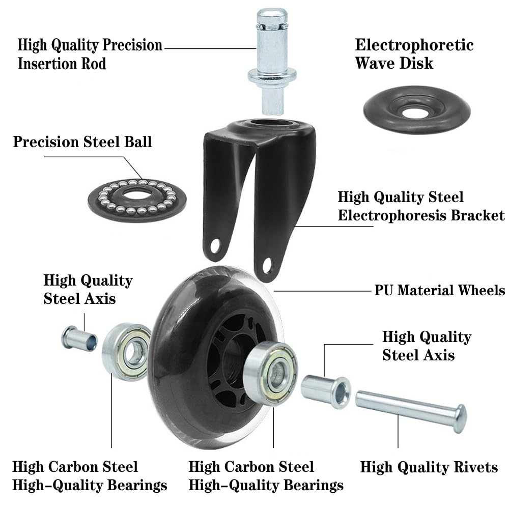 Office Chair Wheels (Set of 5) &ndash; 3" Heavy-Duty Replacement Casters for Hardwood & Carpet &ndash; Silent Rollerblade Wheels, 7/16" X 7/8" Stem, Black &ndash; Universal Fit for Ergonomic Chairs (Black) image number 6