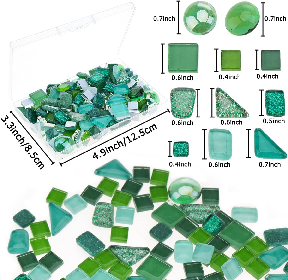 Folmywy Glass Mosaic Tiles Pieces Stained Glass 220G Green Assorted Shapes Shine Crystal for Crafts DIY Home Gifts Jewelry Art Creative Flowerpots Puzzle image number 1