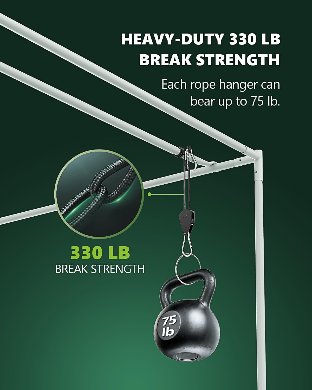 2-Pack 1/8&rdquo; Adjustable Rope Hanger, Heavy Duty Ratchet Tie down Strap with Reinforced Metal Gear, Ratcheting Pulley System Bungee Cord for Hanging Plants Grow Light and Various Tie-Down Uses image number 5