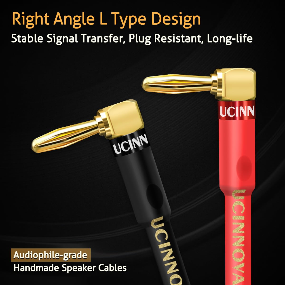UCINNOVATE 2 Pack 13 AWG Speaker Cable with Banana Plugs, 2X 2M Hifi Speaker Wire with 4Mm Gold-Plated Right Angle Banana Plugs, Solid Audio Cable Speaker Cord for Audiophile Home Theater (2M/6.5Ft) image number 2