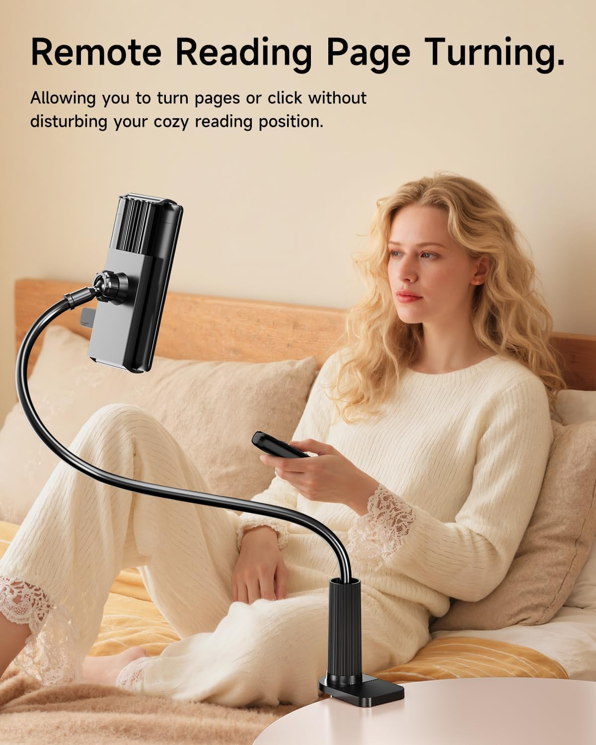 Kindle Holder with Remote Page Turner,Reading Stand for Bed, Desk with Clicker, for Kindle Paperwhite, Oasis, Ipad, Iphone and More image number 1