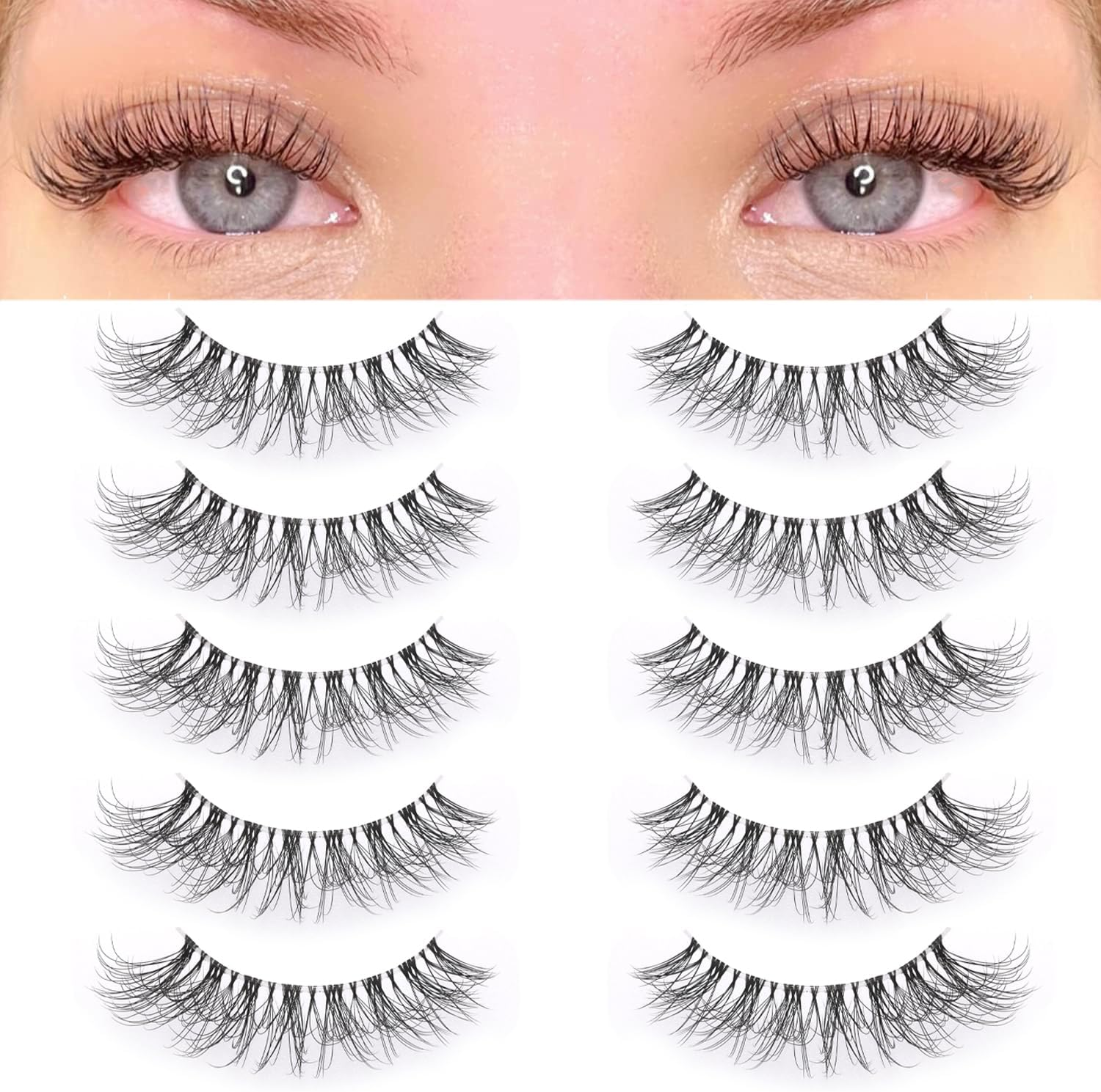 KSYOO Long Natural Lashes with Clear Band Lashes Wispy,10-18Mm Cat Eye Lashes D Curl Strip Lashes That Look like Extensions,3D Natural Fluffy Faux Mink False Eyelashes Natural Look image number 3
