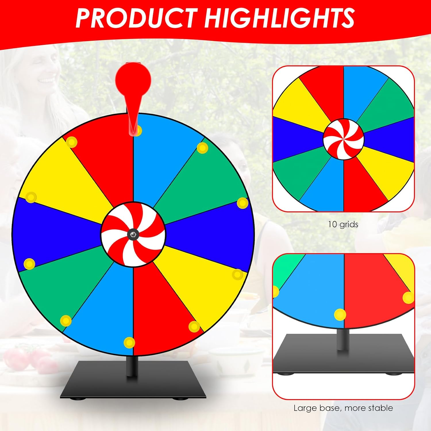 30Cm/12Inch Prize Wheel, 10 Slots Color Tabletop Spin Prize Wheel, Tabletop Roulette Spinner Wheels of Fortune with Dry Eraser and Marker Pen, Editable Spin Wheels for Fortune Spin Game image number 5