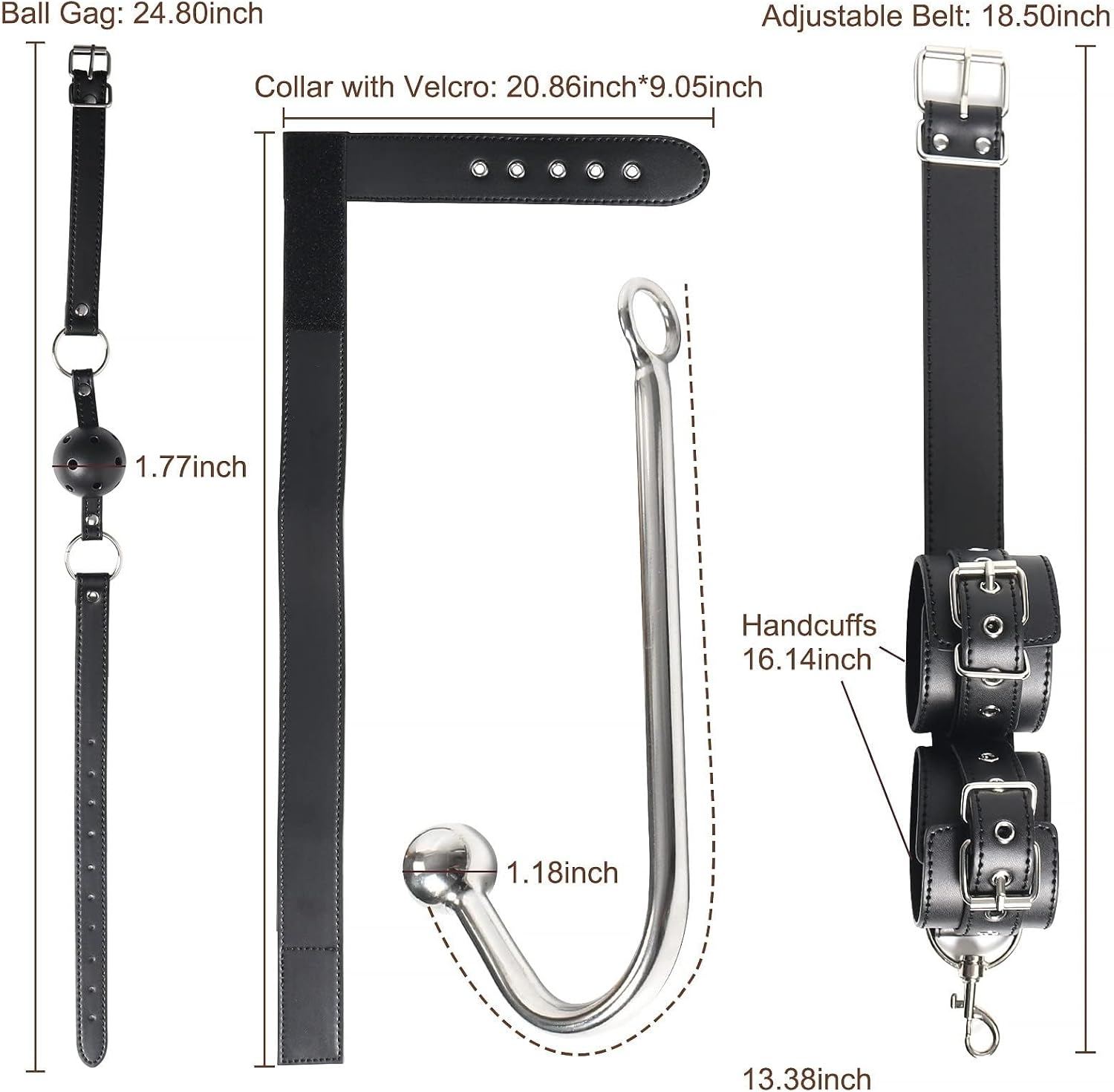 BDSM Anal Hook with Ball Gag, 2 in 1 Leather Sex Bondage Set Anal Trainer with Collar, Handcuffs & Adjustable Strap, Restraints Kit Role Play Butt Plug Fetish Slave SM Adult Sex Toys Unisex image number 6