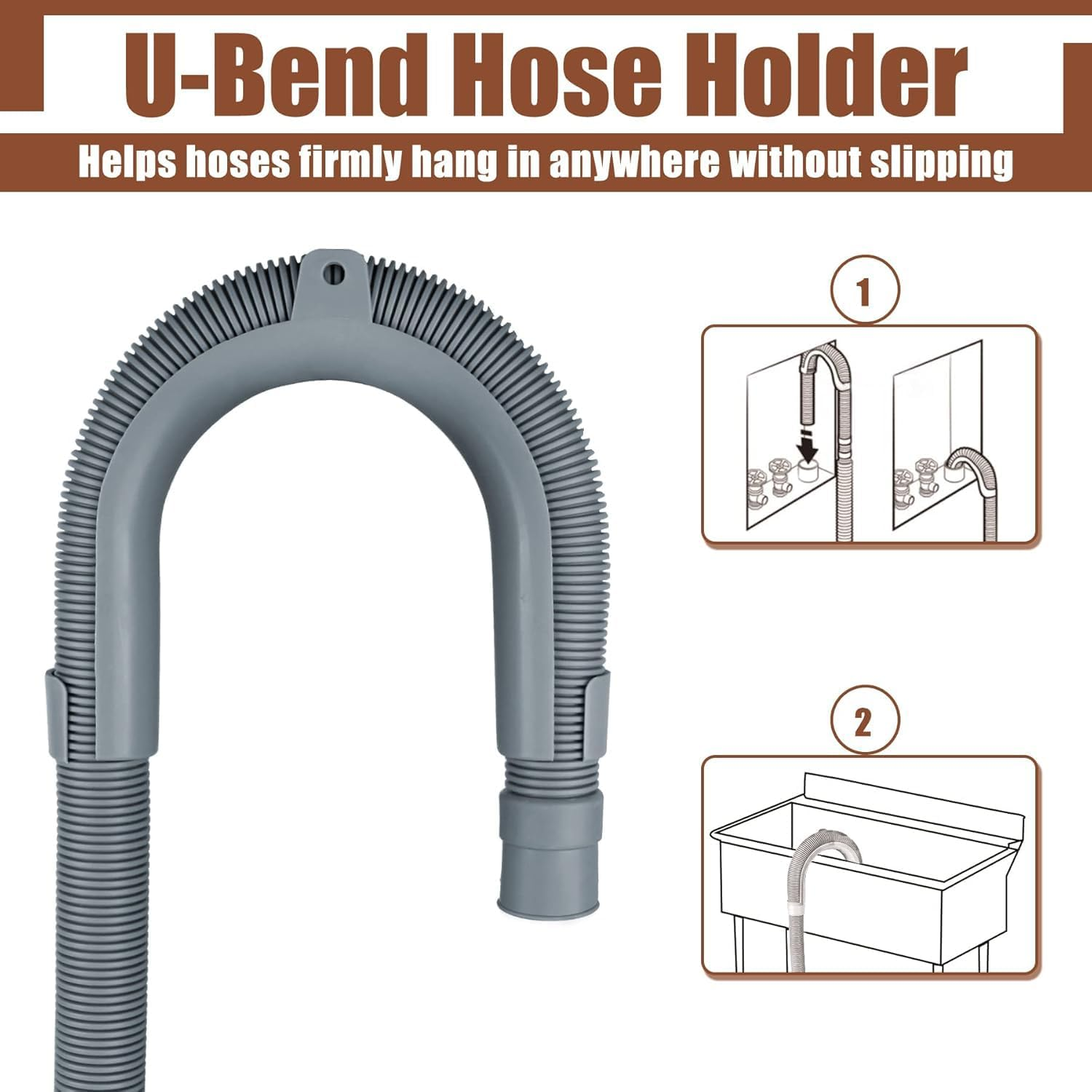 Xinghonyac Washing Machine Drain Hose Extension Kit, 6.56Ft/2M Flexible Dishwasher Drain Hose, Corrugated Washer Discharge Hose with 1 Adapter 1 U-Bend Holder 2 Hose Clamps image number 3