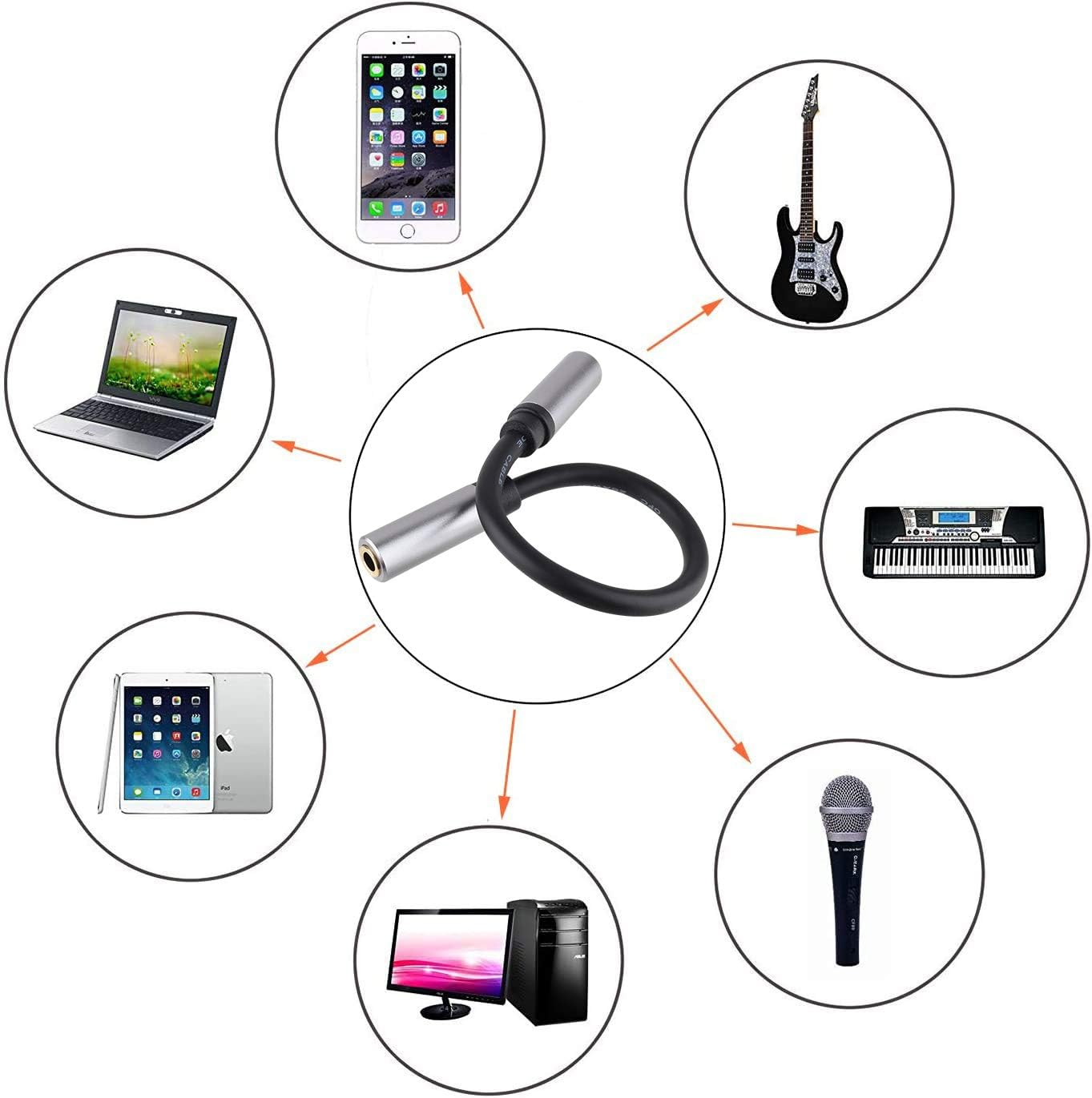 Pasow 3.5Mm Female to Female Adapter Cable TRS Stereo Audio AUX Connector Cod for Headphones, Car, Hifi - 15Cm/6Inch (Grey) - Coffee image number 5