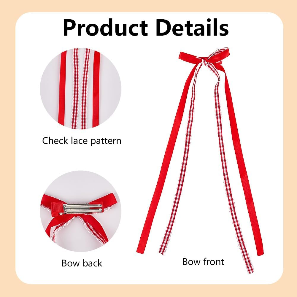 CABODYALS 6Pcs 6 Colorus Bowknots Hair Alligator Clips with Long Tails Plaid Bows Ponytail Holder Slides French Barrette Cute Tassels Sweet Ribbon Clip for Women Head Decorations Styling Accessories image number 4