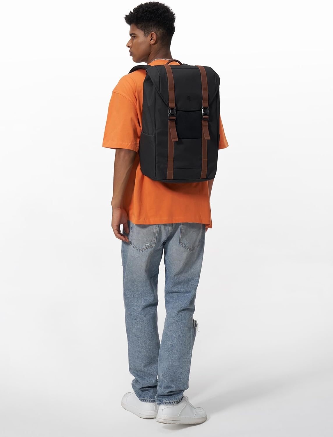 Tomtoc Flap Laptop Backpack, Lightweight, Water-Resistant Casual Daypack, Durable Work-Pack, Vintage Classic Rucksack for 13-15.6 Inch Laptop, Perfect for Campus, Street, 22L Black image number 2