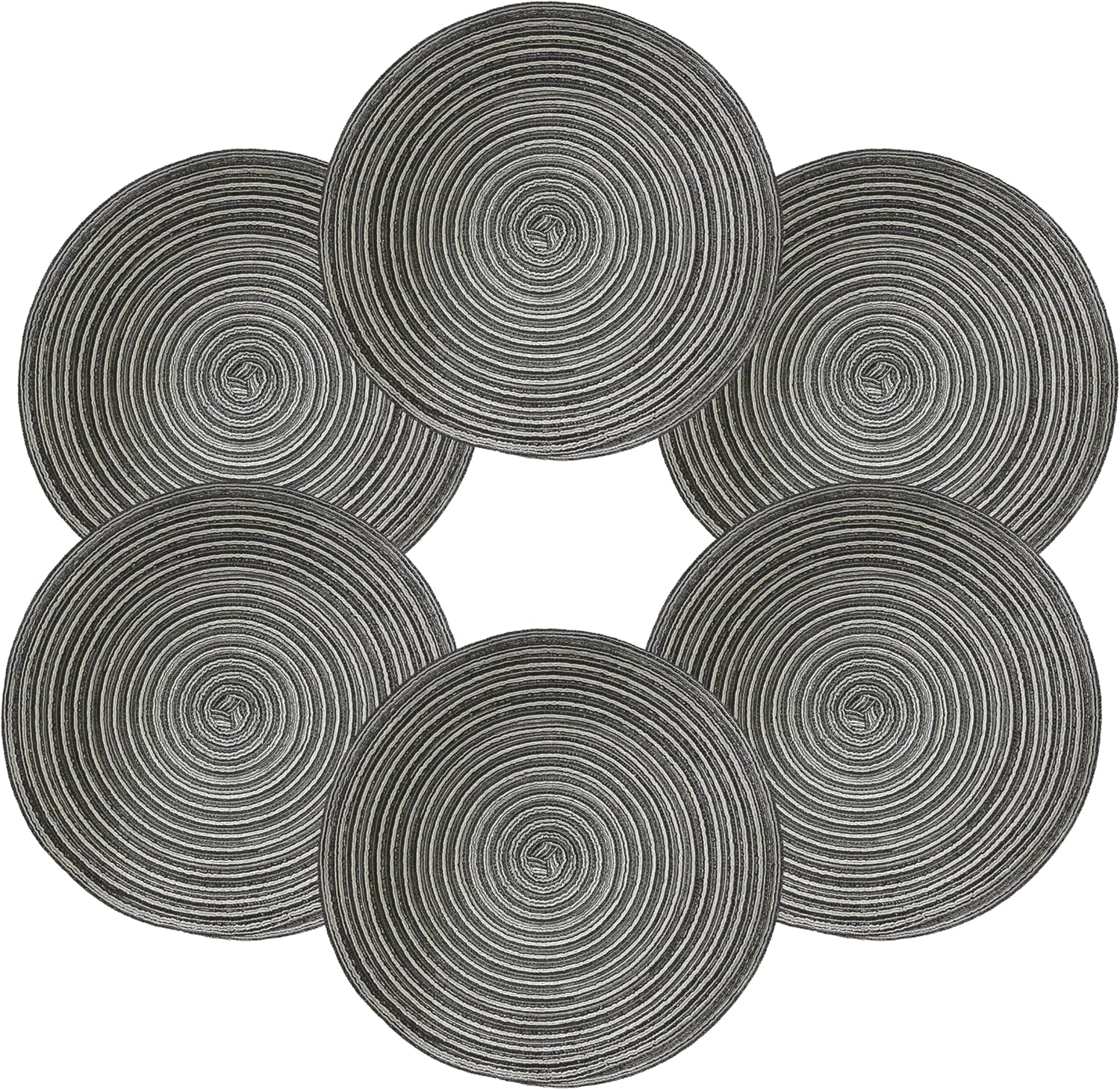 15 Inch round Placemats Heat-Resistant Stain Resistant Anti-Skid Washable Polyproplene Table Mats Braided Placemats (Set of 6,Brown)