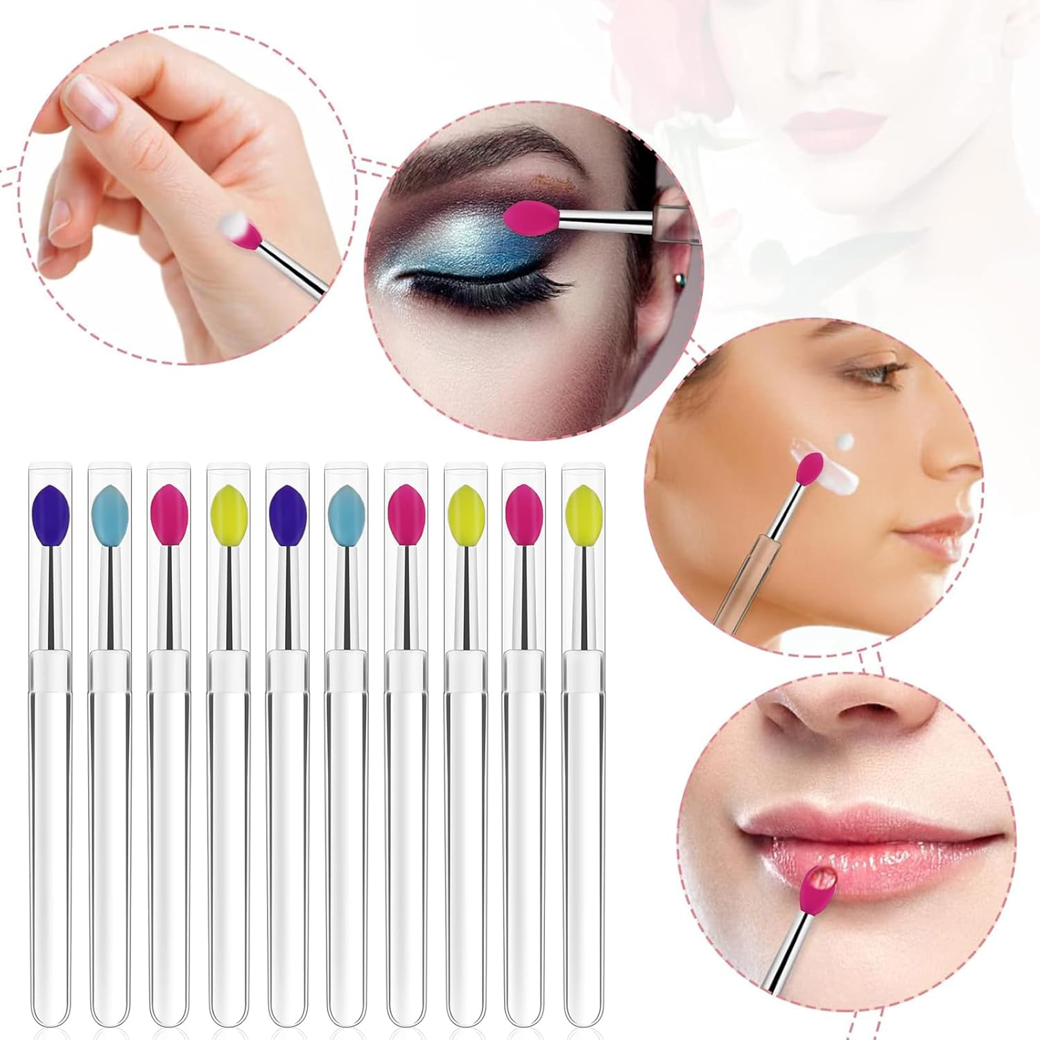 Kzvsiy 12 PCS Silicone Lip Brushes with Dustproof Covers, Reusable Lip Applicators for Lipstick, Lip Balm, Eyeshadow, Lip Cream & Lip Mask, Makeup Tools with Caps (Multicolor) image number 2