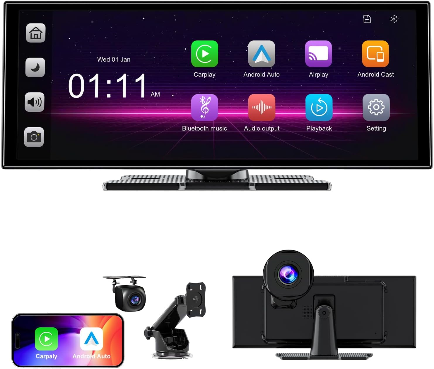 [2025 11" Ultra-Laminated 60FPS Pro-Touchscreen]-1920*720 HD Wireless Car Play Screen for Apple Carplay Android Auto-Ota Updates,Hd Front Dashcam & Backup Camera-Gps Navigation,Voice Control,64G Card image number 5