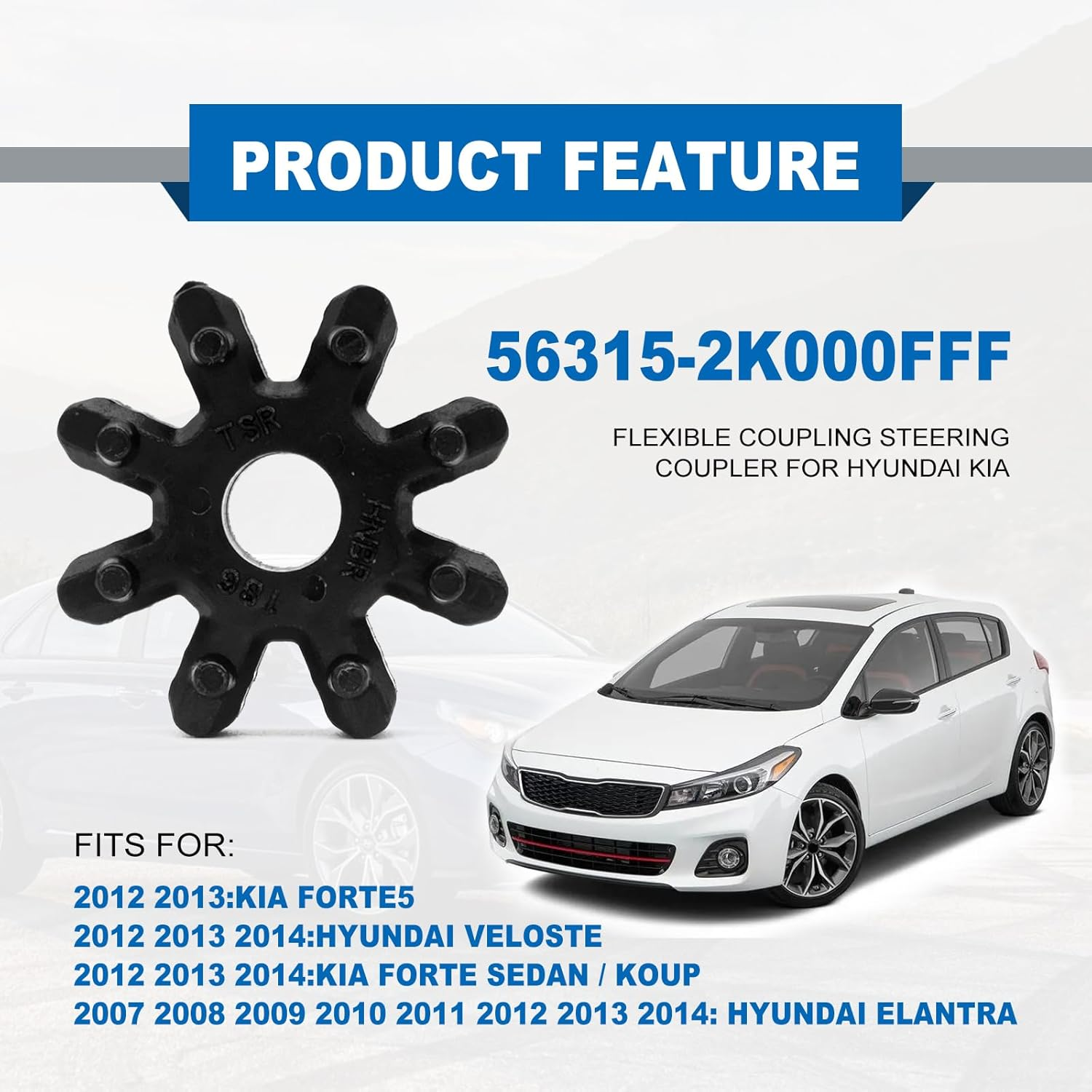 4-Pack Flexible Steering Coupler Replacement, 56315-2K000FFF Nylon Pad Plastic Rubber Wheel, Steering Coupling Steering Column Motor Compatible with Hyundai and Kia (Black) image number 3